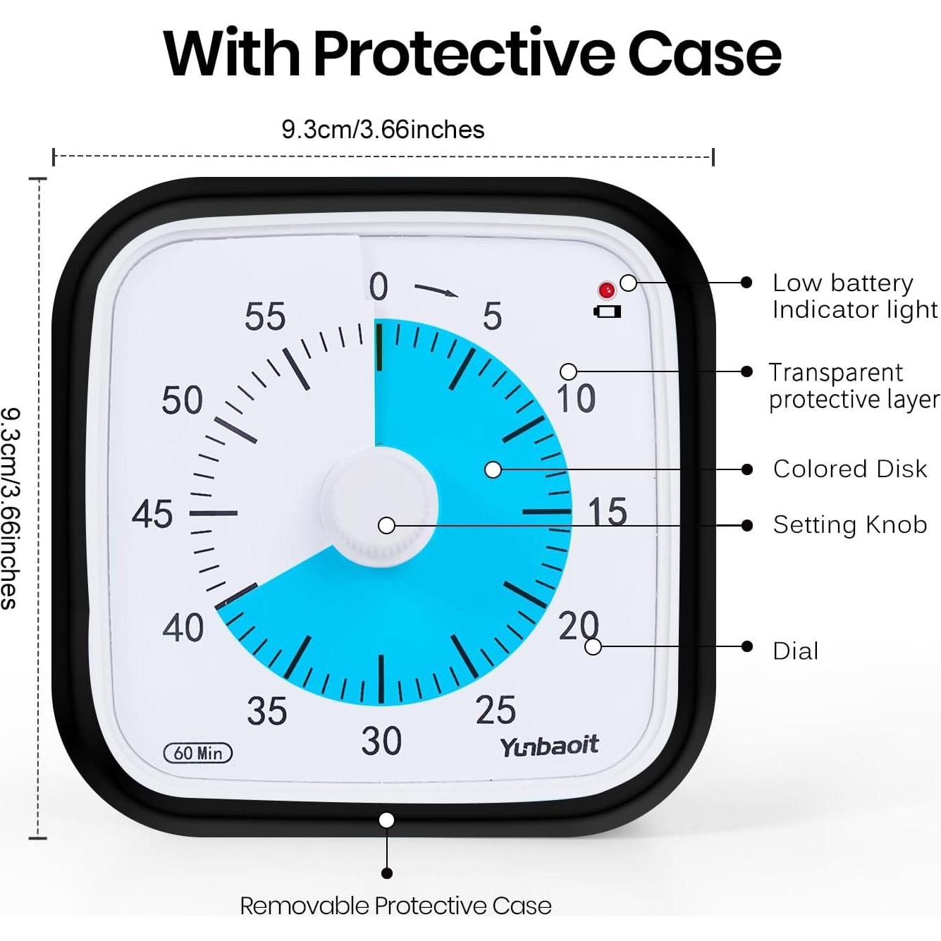 Temporizador Visual Silencioso Yunbaoit VT01 60 Minutos Negro Azul