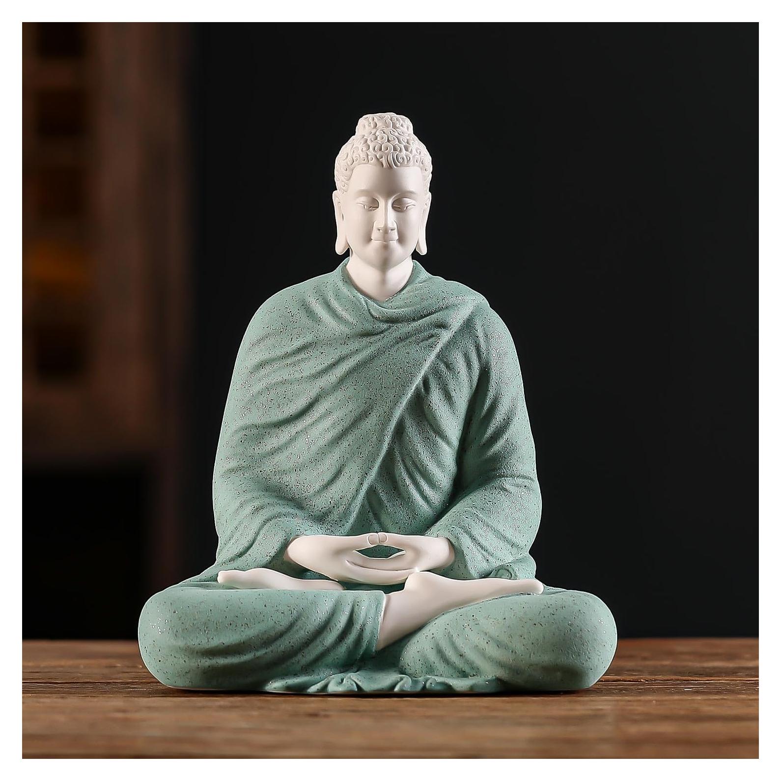 Estatua de Buda de Cerámica Verde 15 cm para Decoración Interior