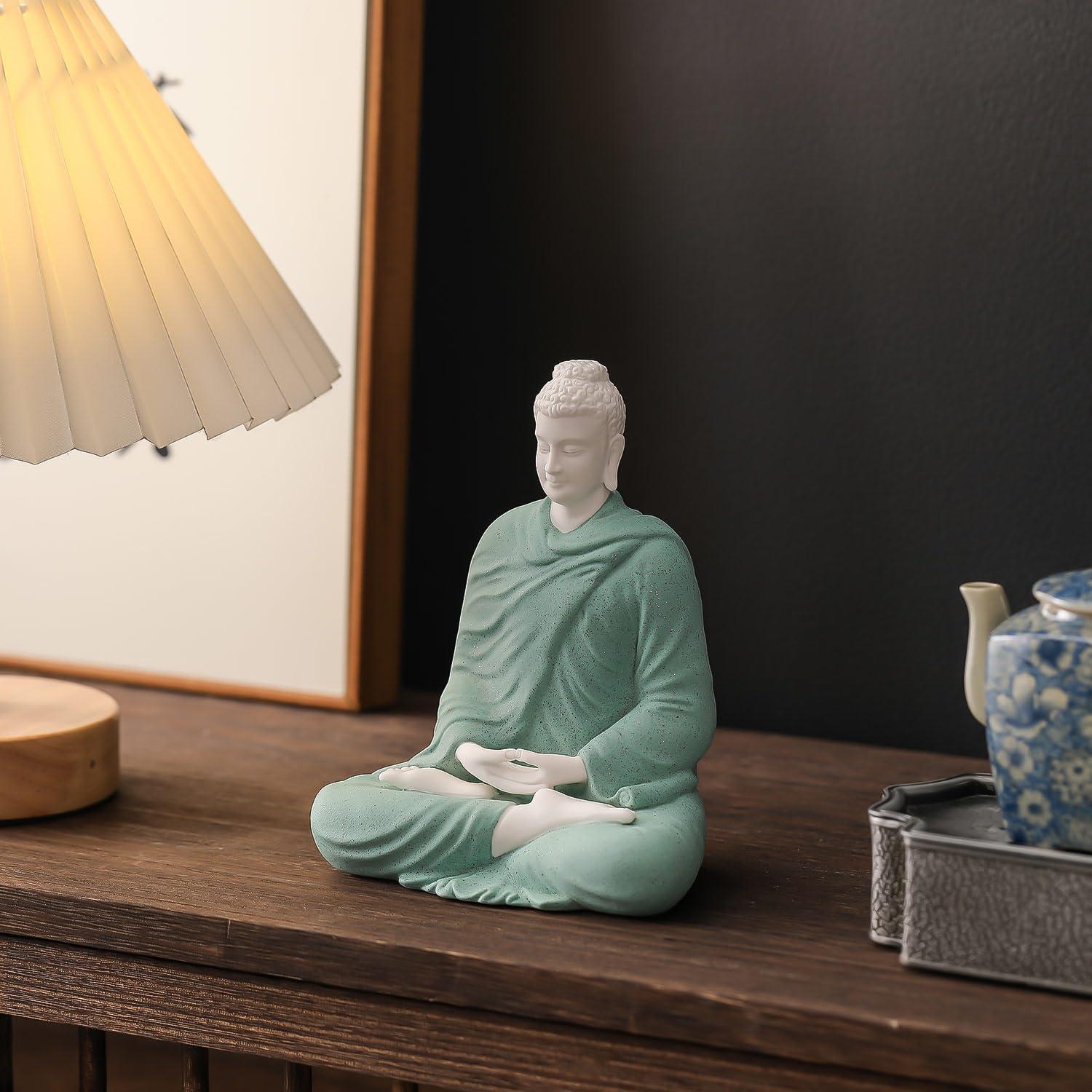Estatua de Buda de Cerámica Verde 15 cm para Decoración Interior