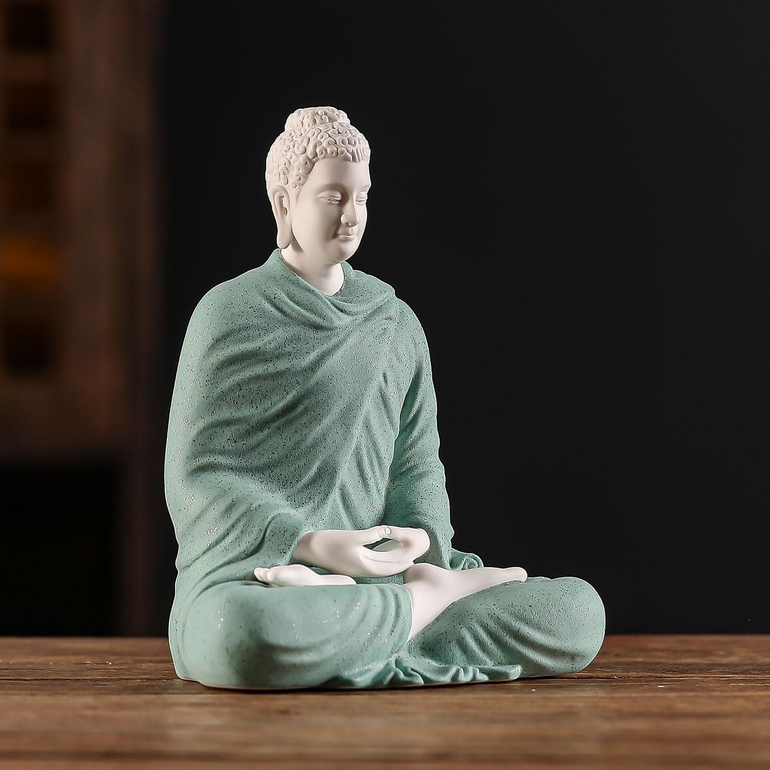 Estatua de Buda de Cerámica Verde 15 cm para Decoración Interior