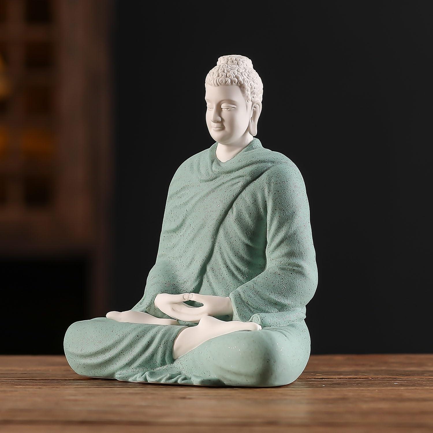 Estatua de Buda de Cerámica Verde 15 cm para Decoración Interior