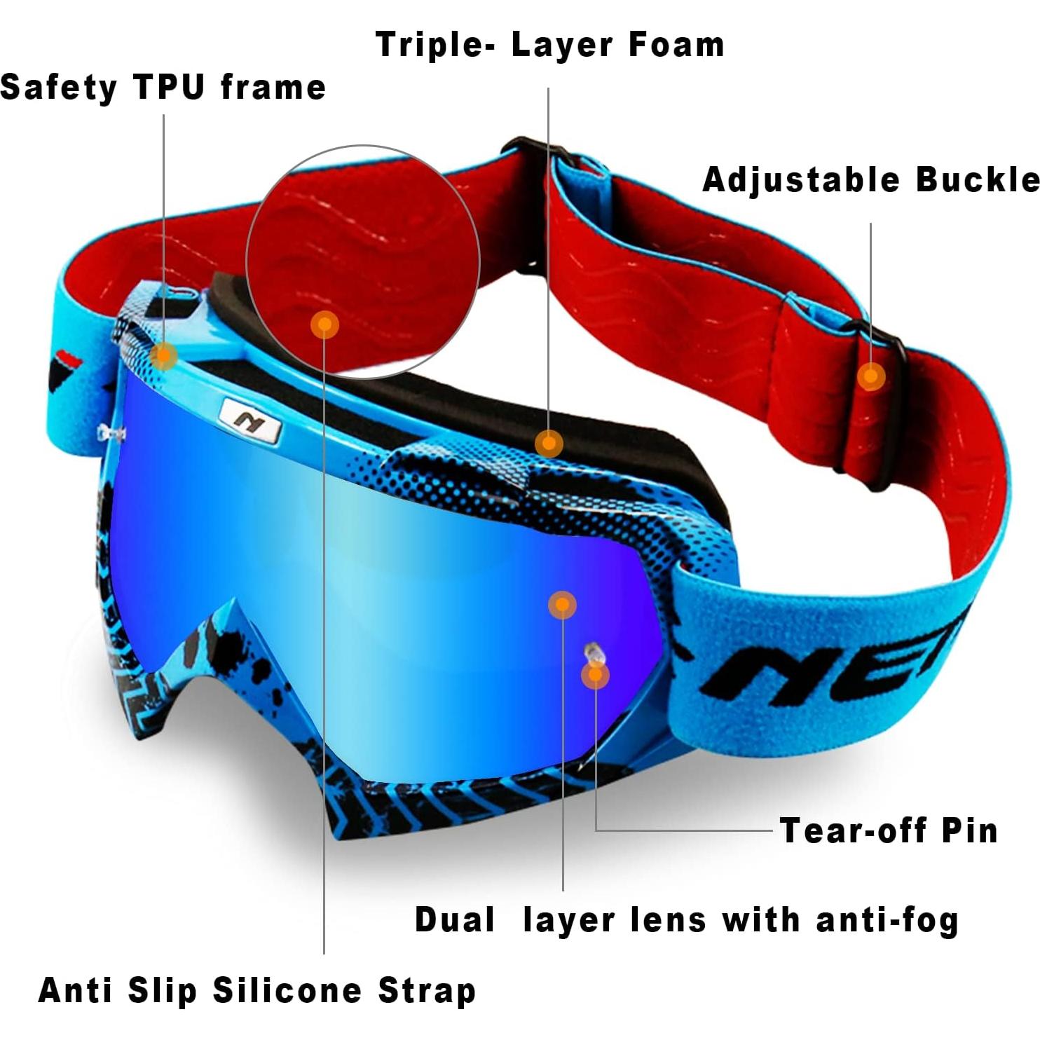 Gafas de Motocross NENKI NK-1019 Anti Niebla Azul Tinteado
