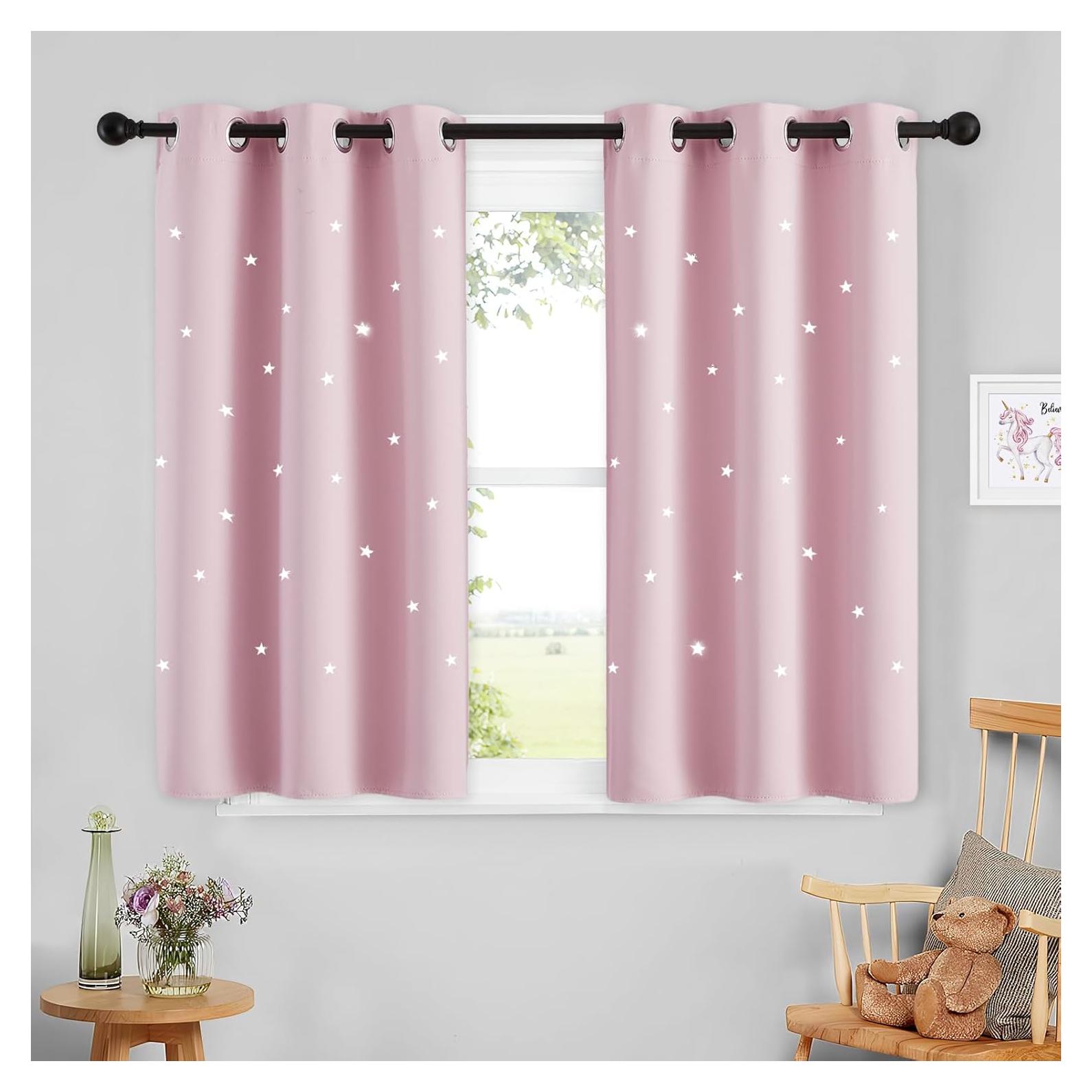 Cortina Oscurecedora NICETOWN Rosa Bebé 86x114 cm Estrellas