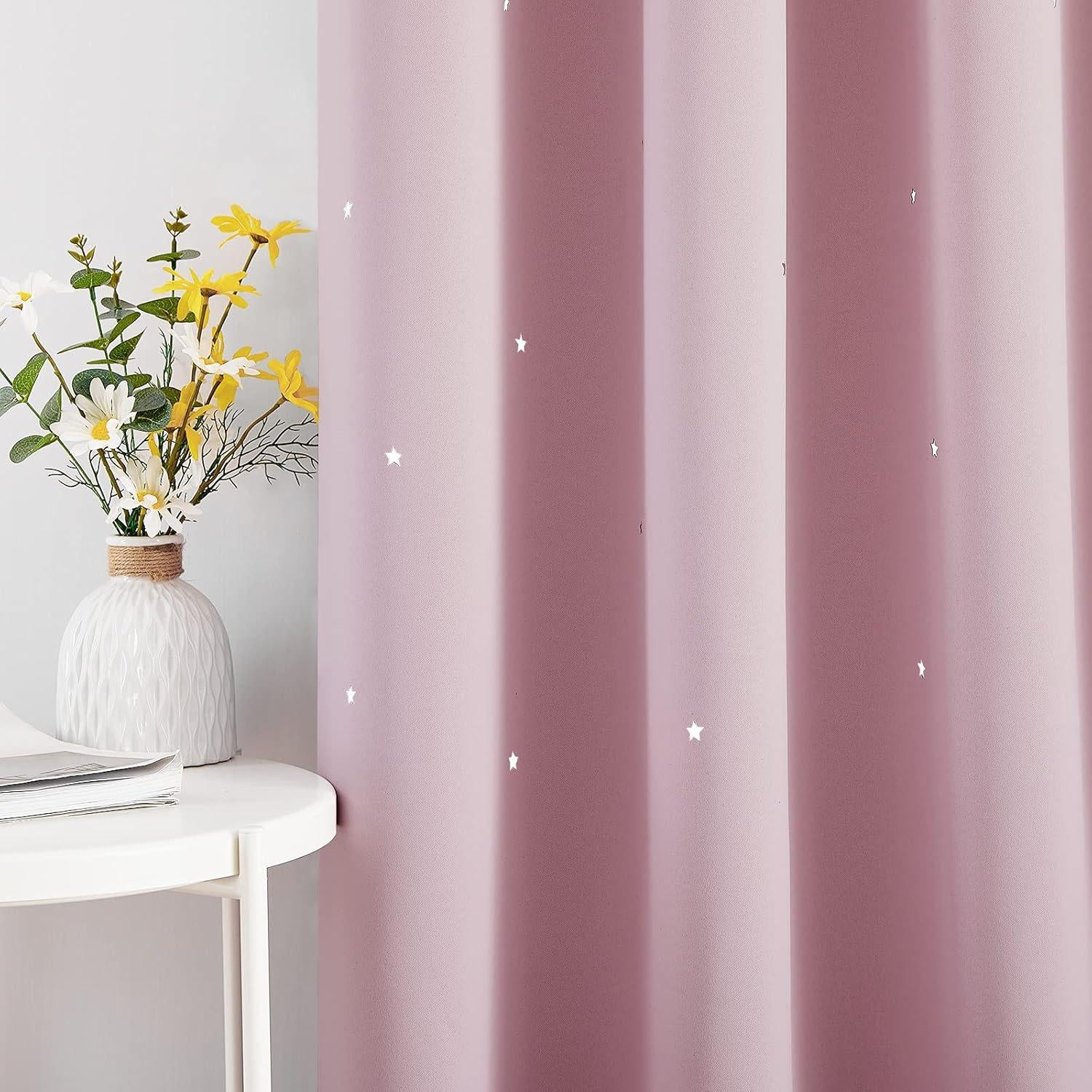 Cortina Oscurecedora NICETOWN Rosa Bebé 86x114 cm Estrellas