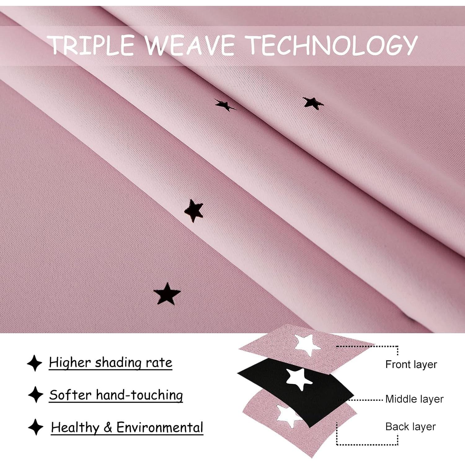 Cortina Oscurecedora NICETOWN Rosa Bebé 86x114 cm Estrellas