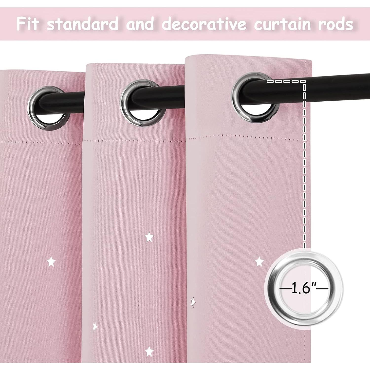 Cortina Oscurecedora NICETOWN Rosa Bebé 86x114 cm Estrellas