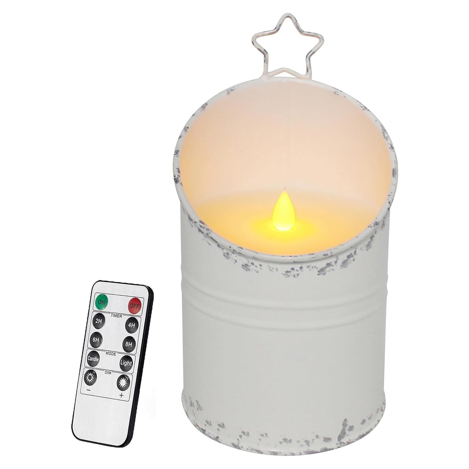 Vela LED sin llama CVHOMEDECO. Galvanizada Vintage 20.32 cm