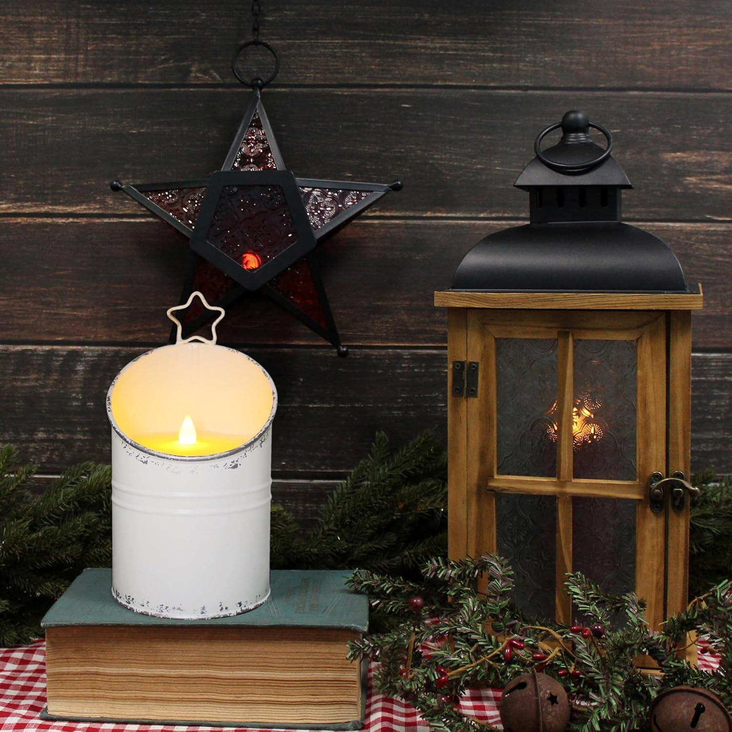 Vela LED sin llama CVHOMEDECO. Galvanizada Vintage 20.32 cm