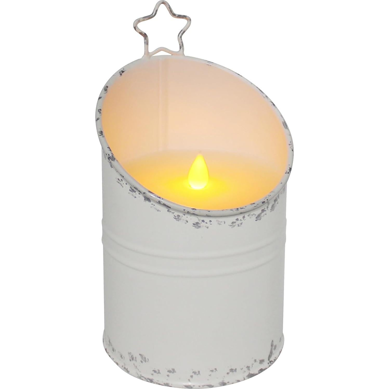 Vela LED sin llama CVHOMEDECO. Galvanizada Vintage 20.32 cm