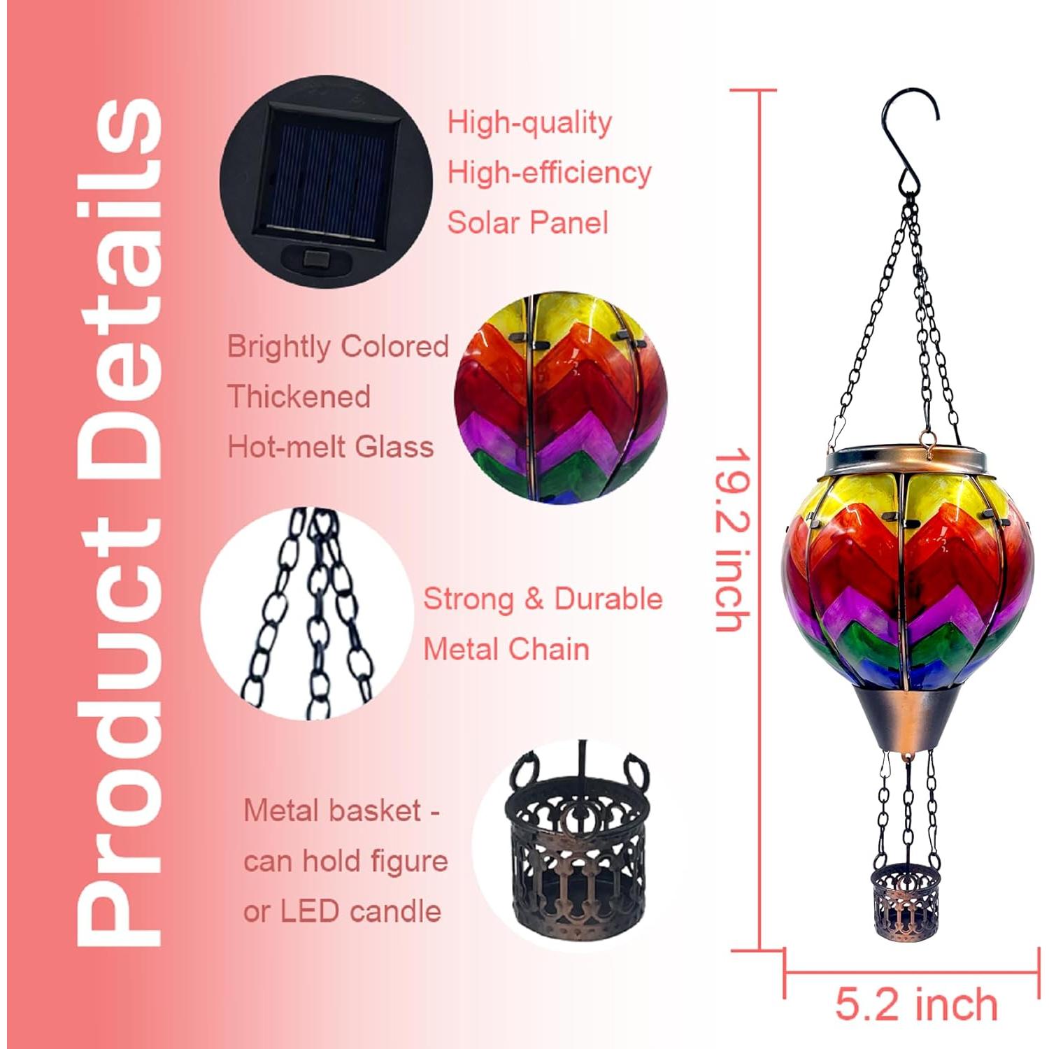 Linterna Solar Globo Aerostático OUISJYER 48.8 cm Decorativa