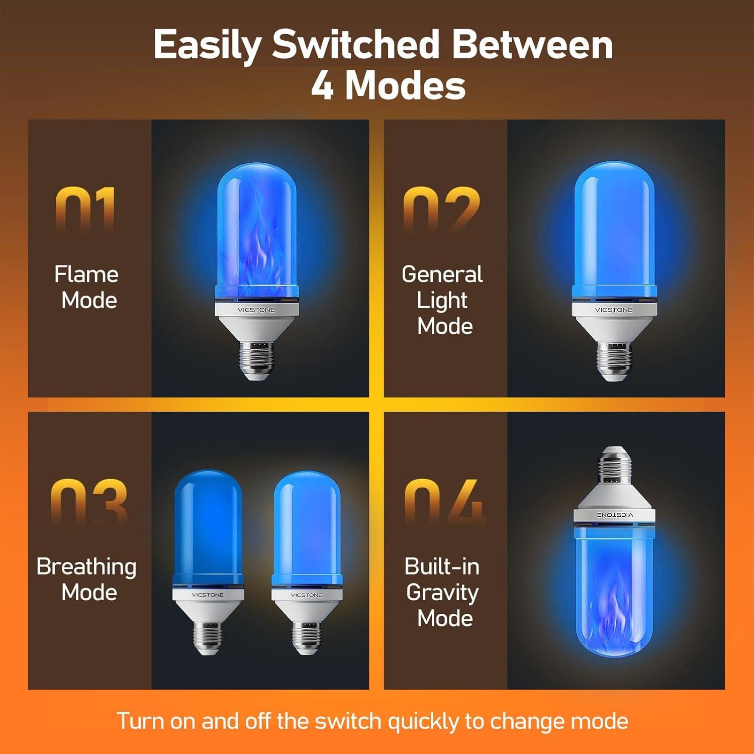 Bombillas LED de Llama Vicstone E26 4 Modos Azul - 2 Paquete