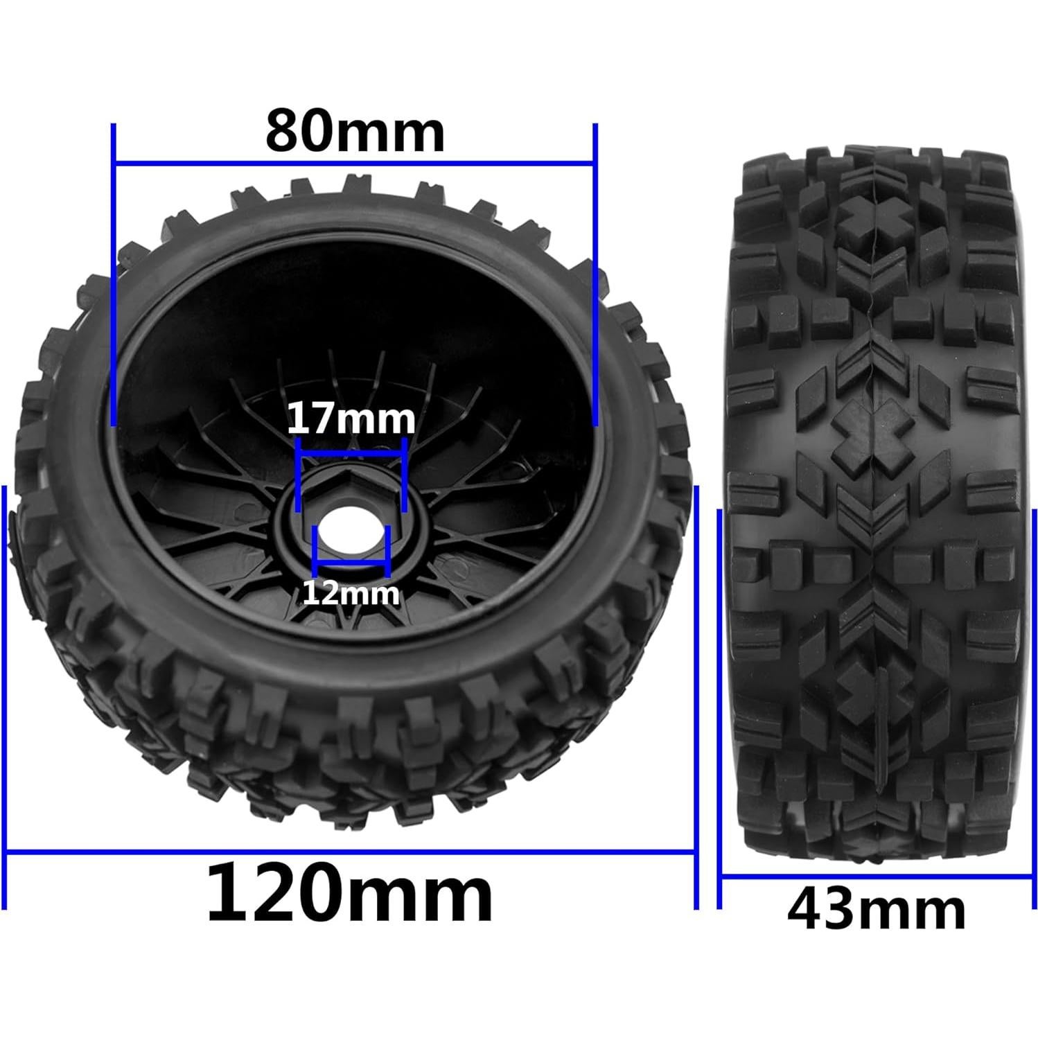 Ruedas y Neumáticos RC 1/8 ShareGoo Caucho 120mm 4 Piezas