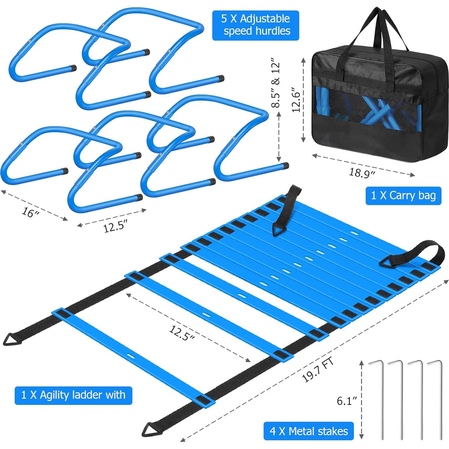 Set de Entrenamiento de Velocidad y Agilidad SMTPDT - 5 Vallas y Escalera 6.1m