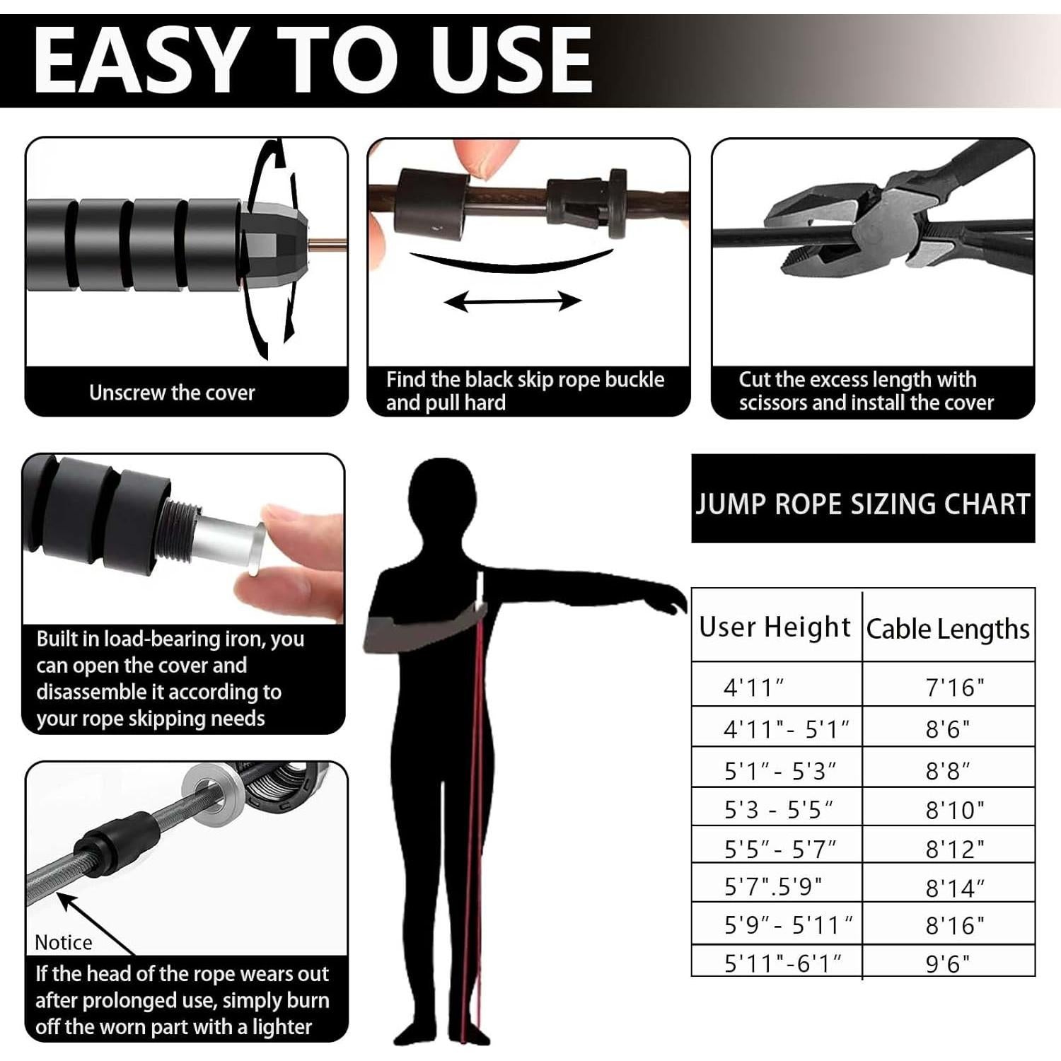 Cuerda de Salto con Peso Ajustable Goonidy 2.74m para Fitness