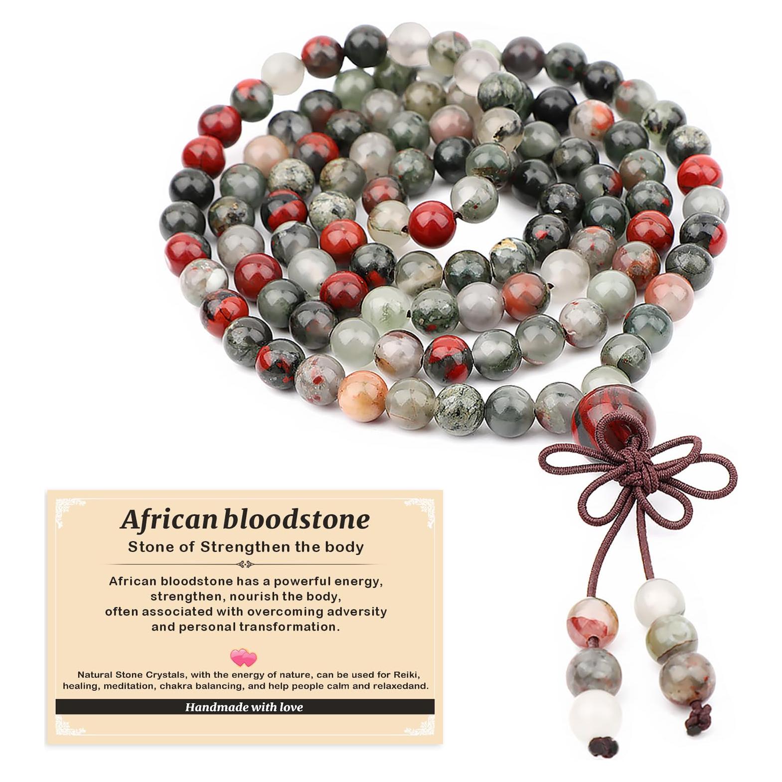 Pulsera de Oración 108 Cuentas Piedra de Sangre Africana 6mm