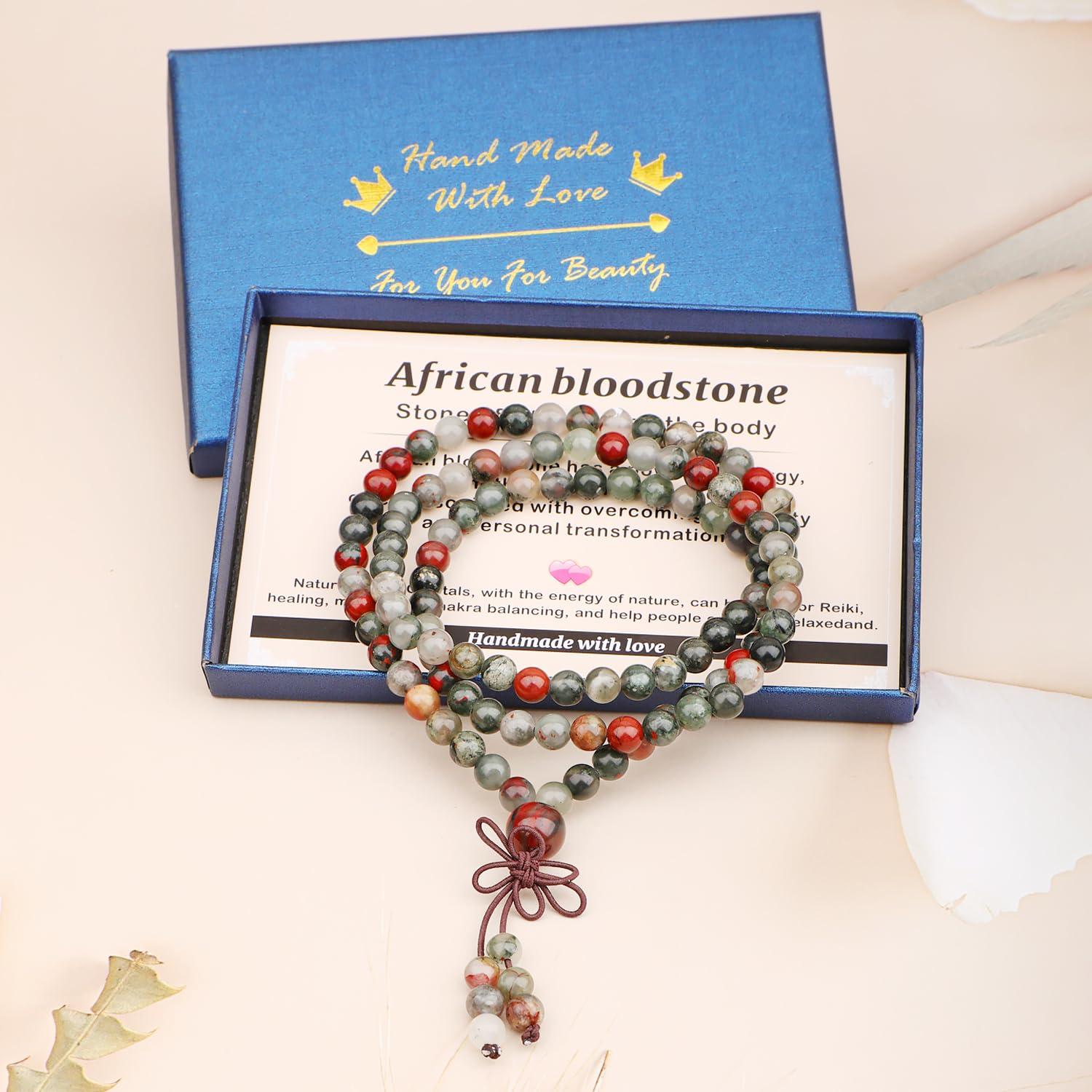 Pulsera de Oración 108 Cuentas Piedra de Sangre Africana 6mm