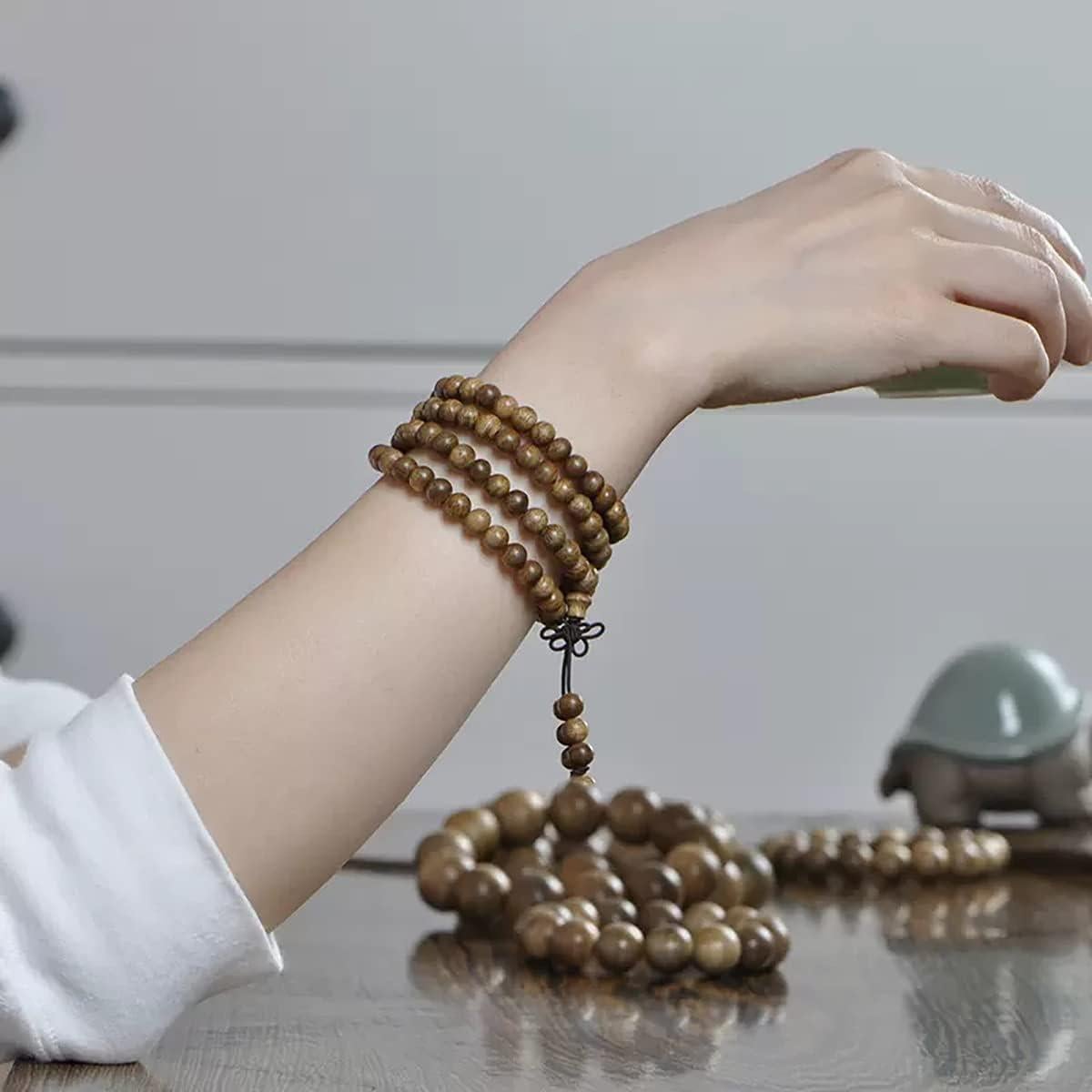 Collar Mala FAZOVIN de Madera Natural 108 Cuentas 8 mm