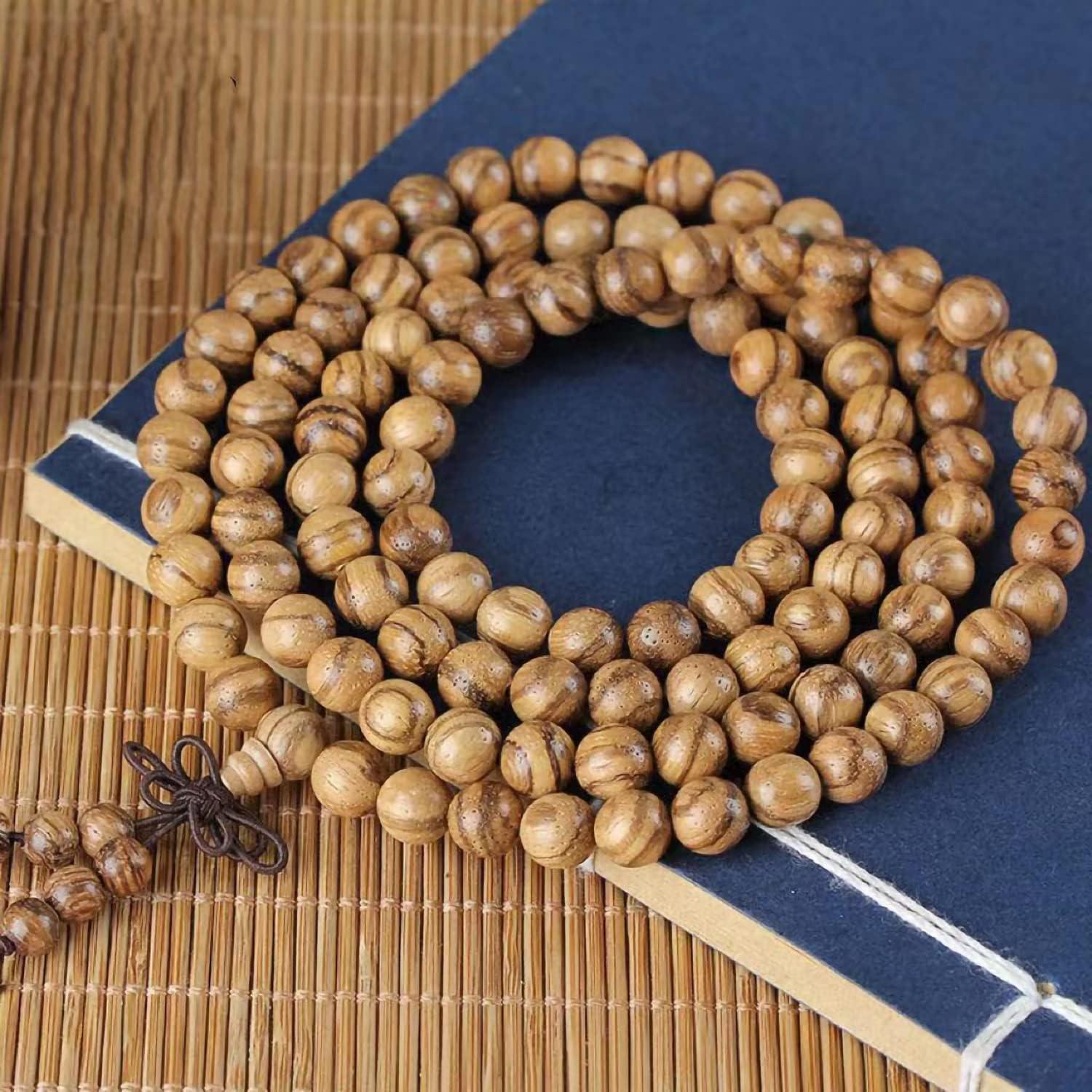 Collar Mala FAZOVIN de Madera Natural 108 Cuentas 8 mm