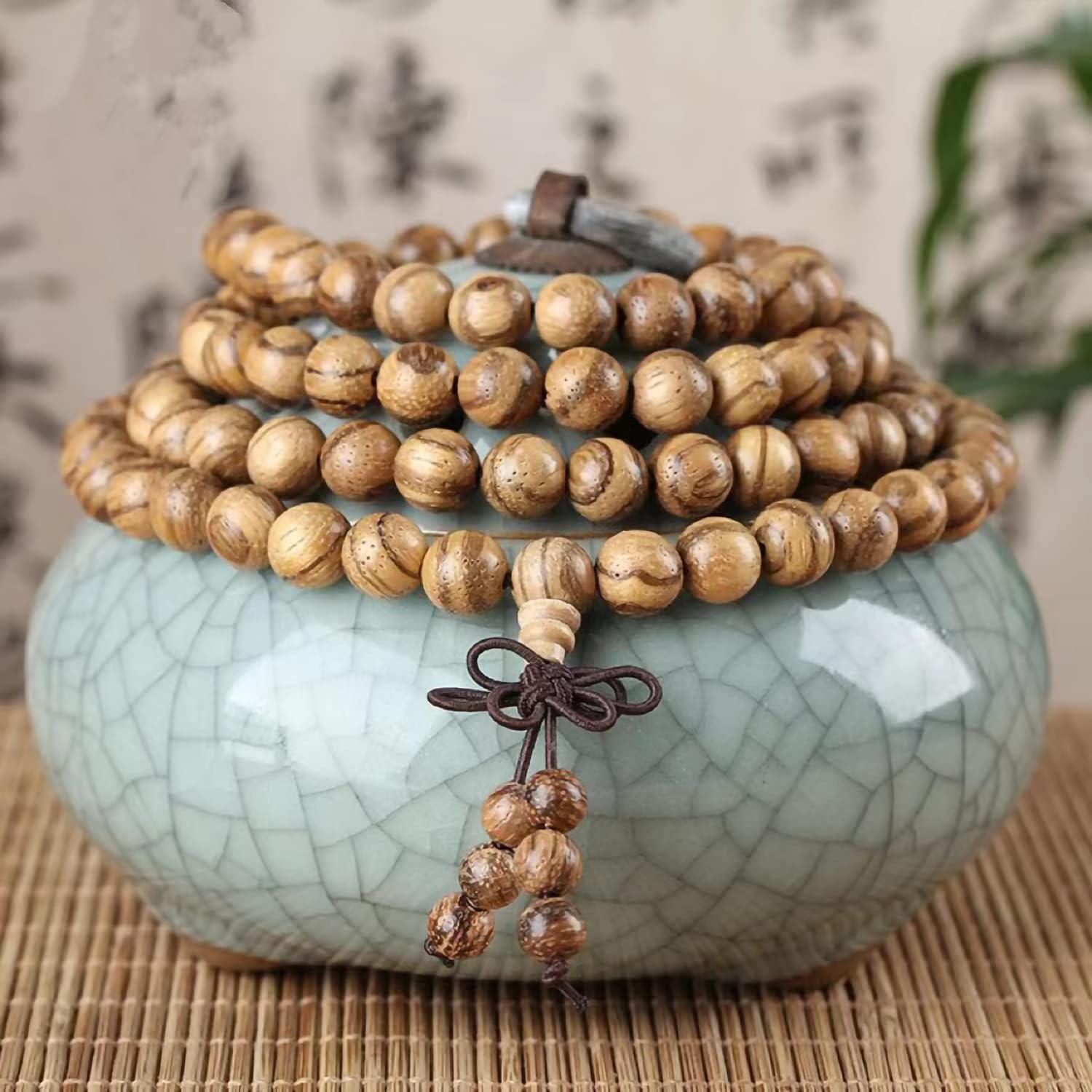 Collar Mala FAZOVIN de Madera Natural 108 Cuentas 8 mm