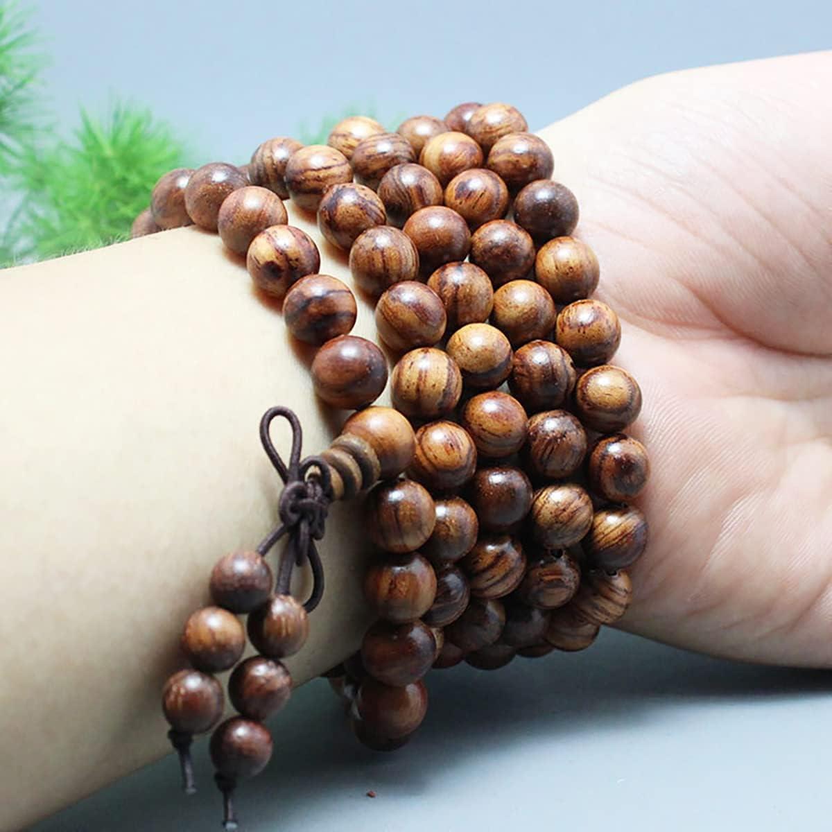 Collar Mala FAZOVIN de Madera Natural 108 Cuentas 8 mm