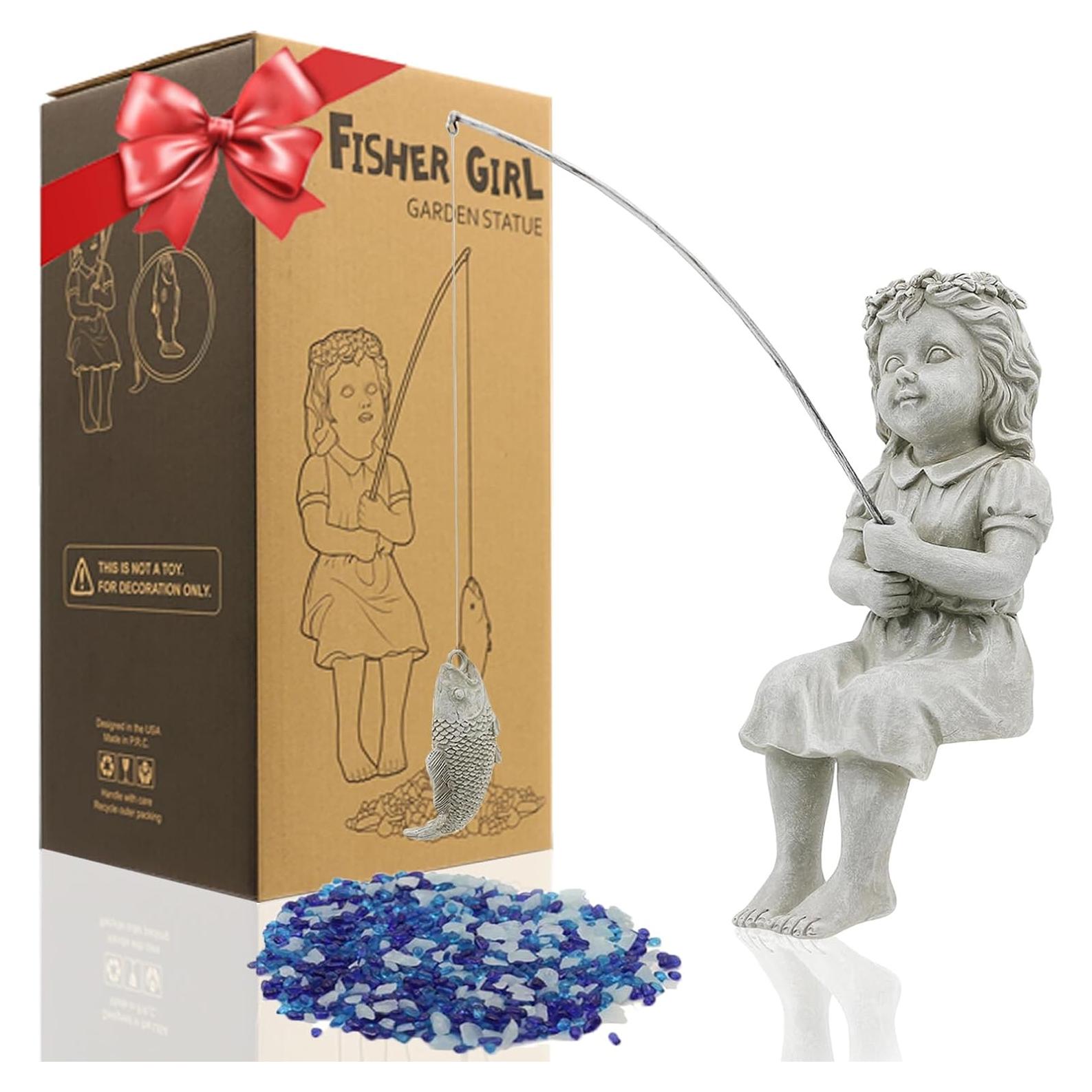 Estatua de Pescadora Goodeco para Jardín 27.9 cm con Piedras Brillantes