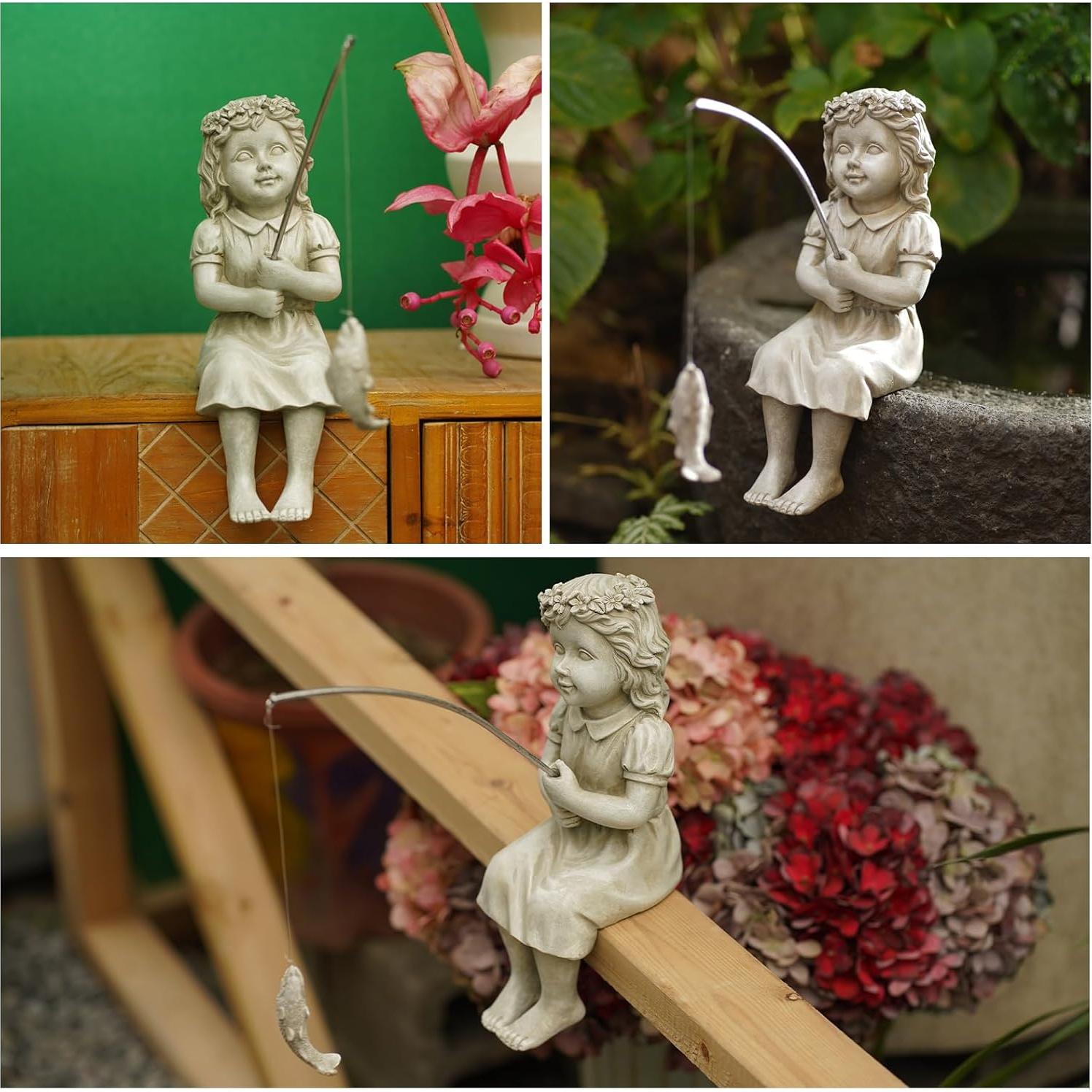 Estatua de Pescadora Goodeco para Jardín 27.9 cm con Piedras Brillantes