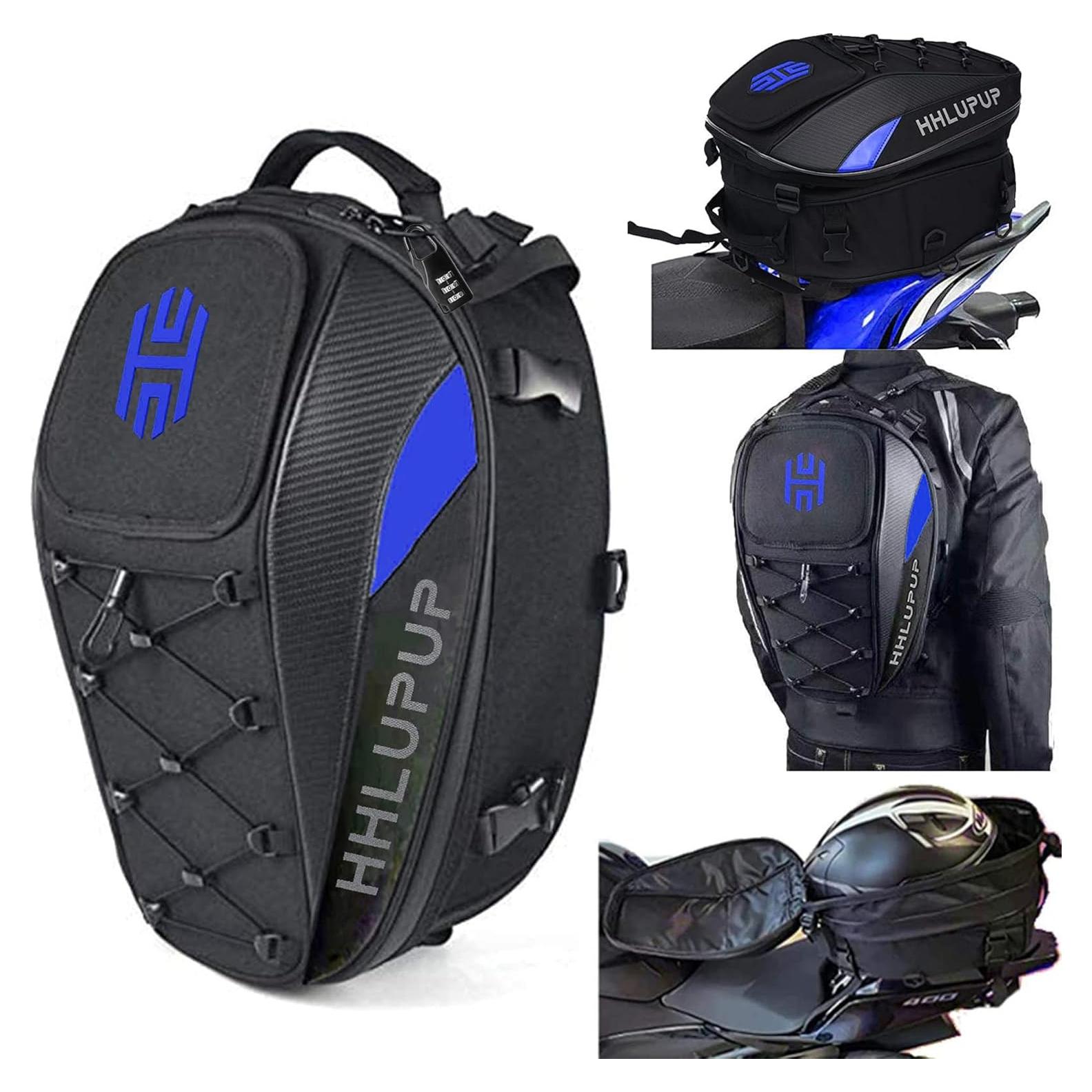 Bolsa de Asiento para Motocicleta HHLUPUP 38L Impermeable Azul