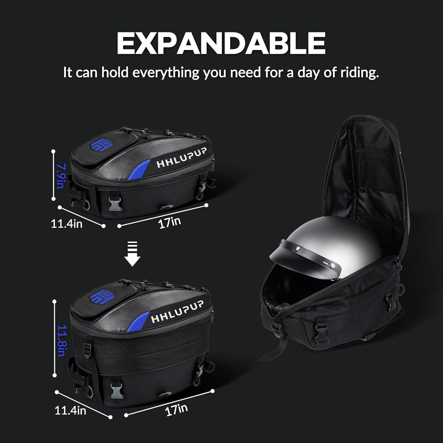 Bolsa de Asiento para Motocicleta HHLUPUP 38L Impermeable Azul