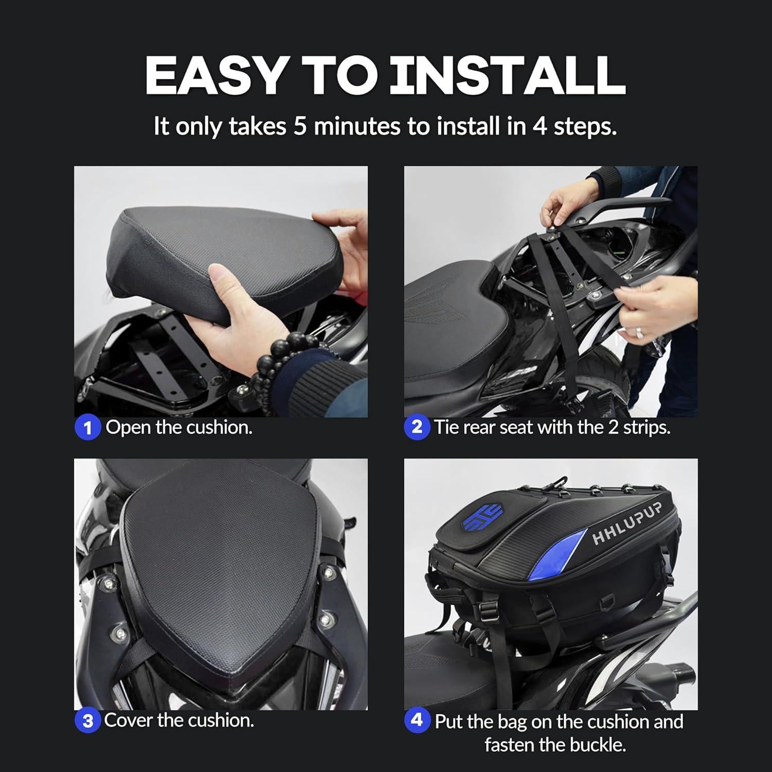 Bolsa de Asiento para Motocicleta HHLUPUP 38L Impermeable Azul