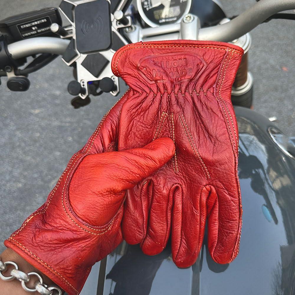 Guantes de Motocicleta Retro de Cuero ZILON - Rojo 17-18 Años