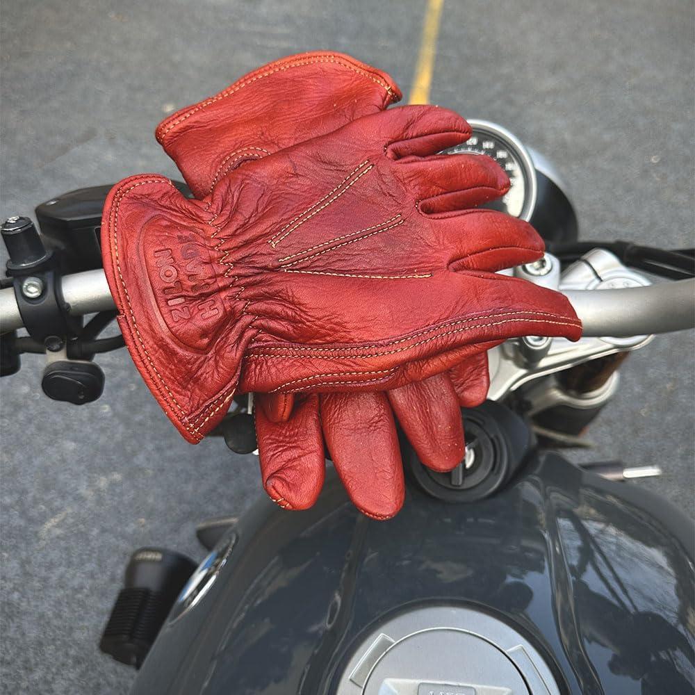 Guantes de Motocicleta Retro de Cuero ZILON - Rojo 17-18 Años