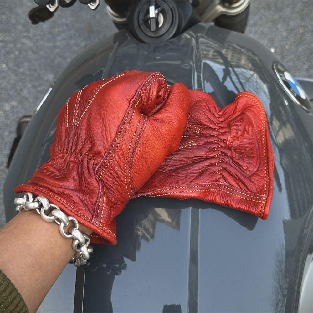 Guantes de Motocicleta Retro de Cuero ZILON - Rojo 17-18 Años