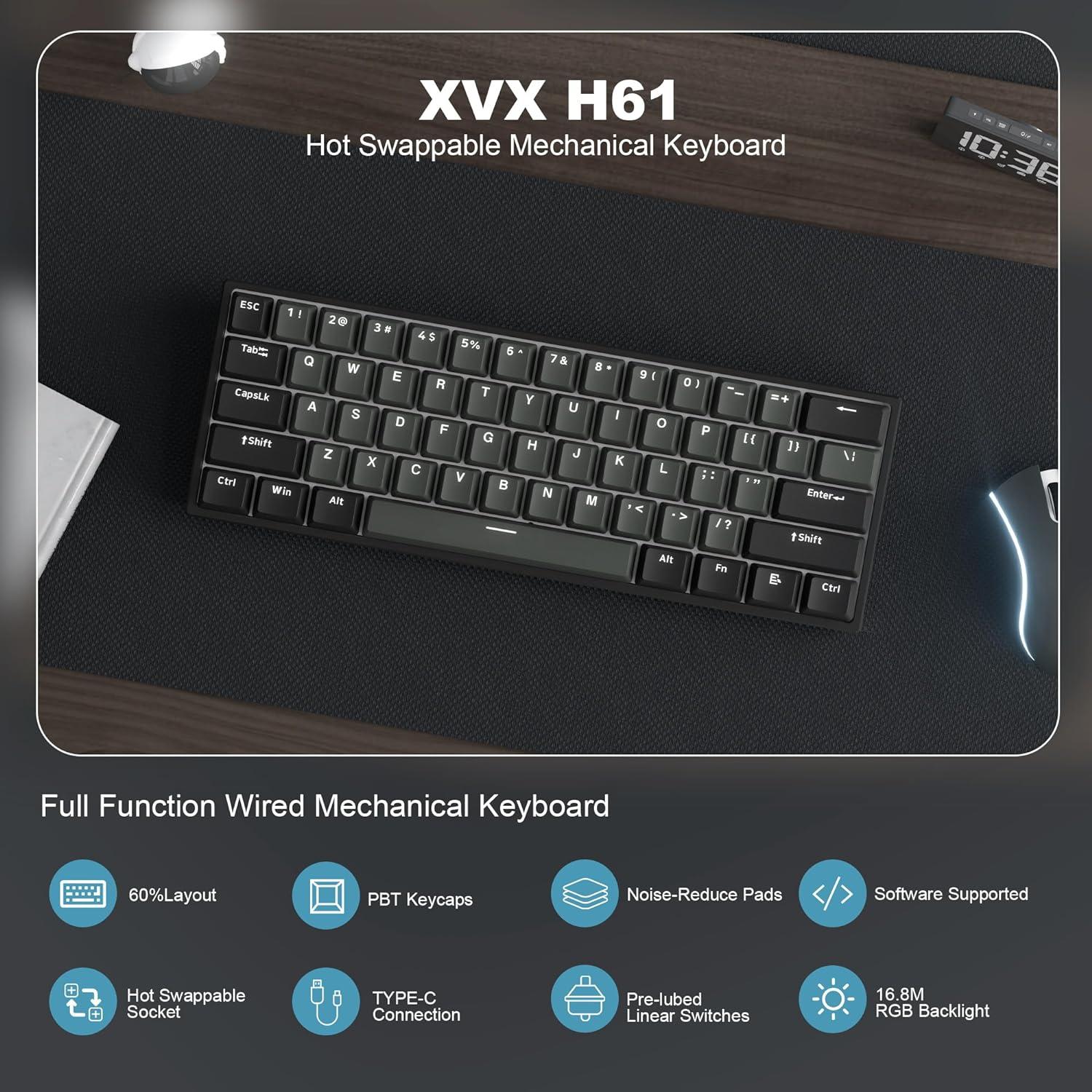 Teclado Mecánico XVX H61 60% RGB Hot-Swappable PBT