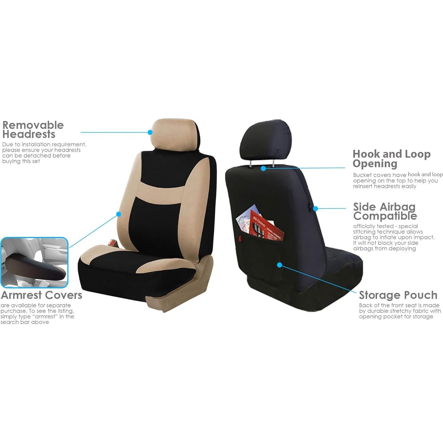 Fundas de Asiento Automotriz FH Group Beige Juego de 8