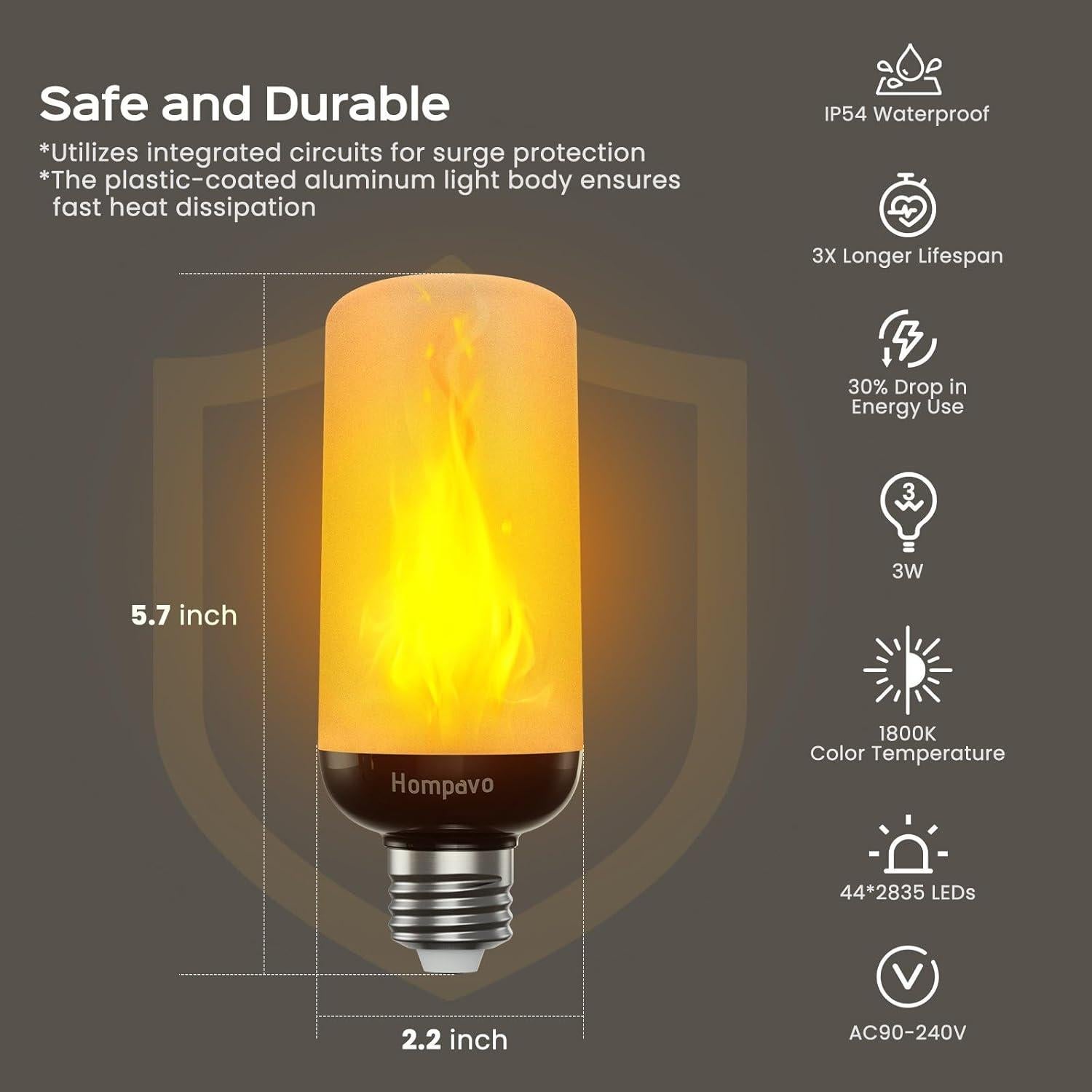 Bombillas LED de Llama Hompavo Gen2 E26 2 Piezas Efecto Realista