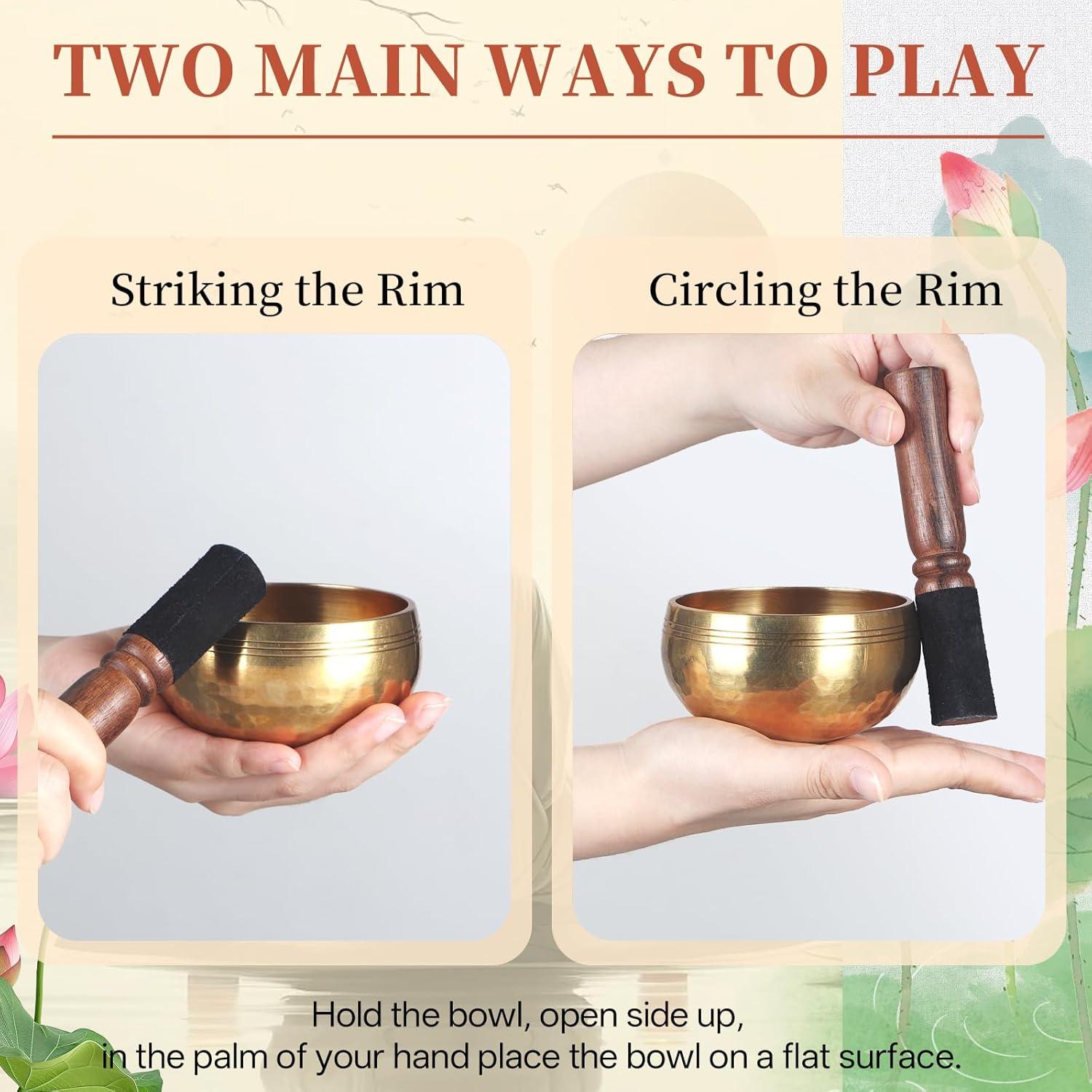 Tazón Cantor de Meditación AKLOT 8.9 cm Oro Hecho a Mano