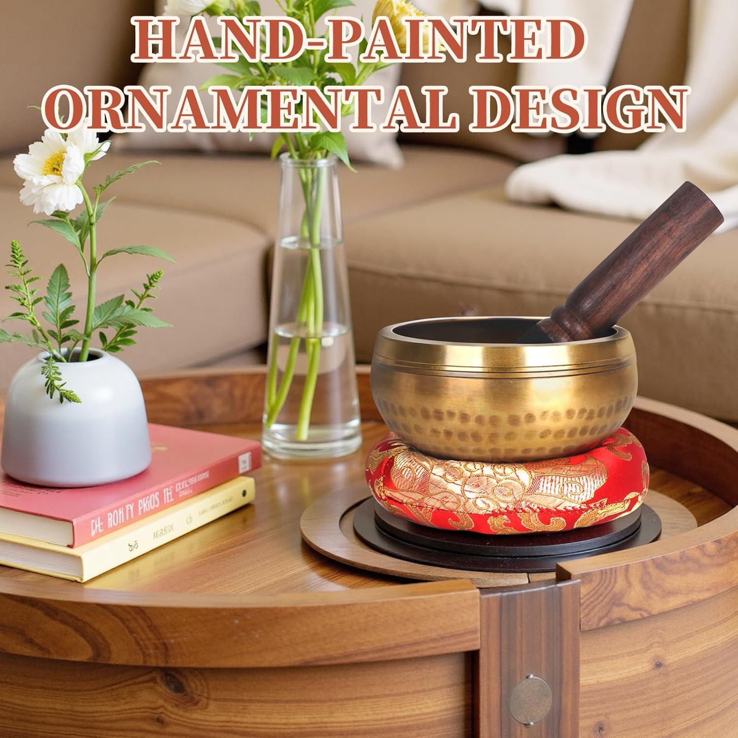 Tazón Cantor de Meditación AKLOT 8.9 cm Oro Hecho a Mano