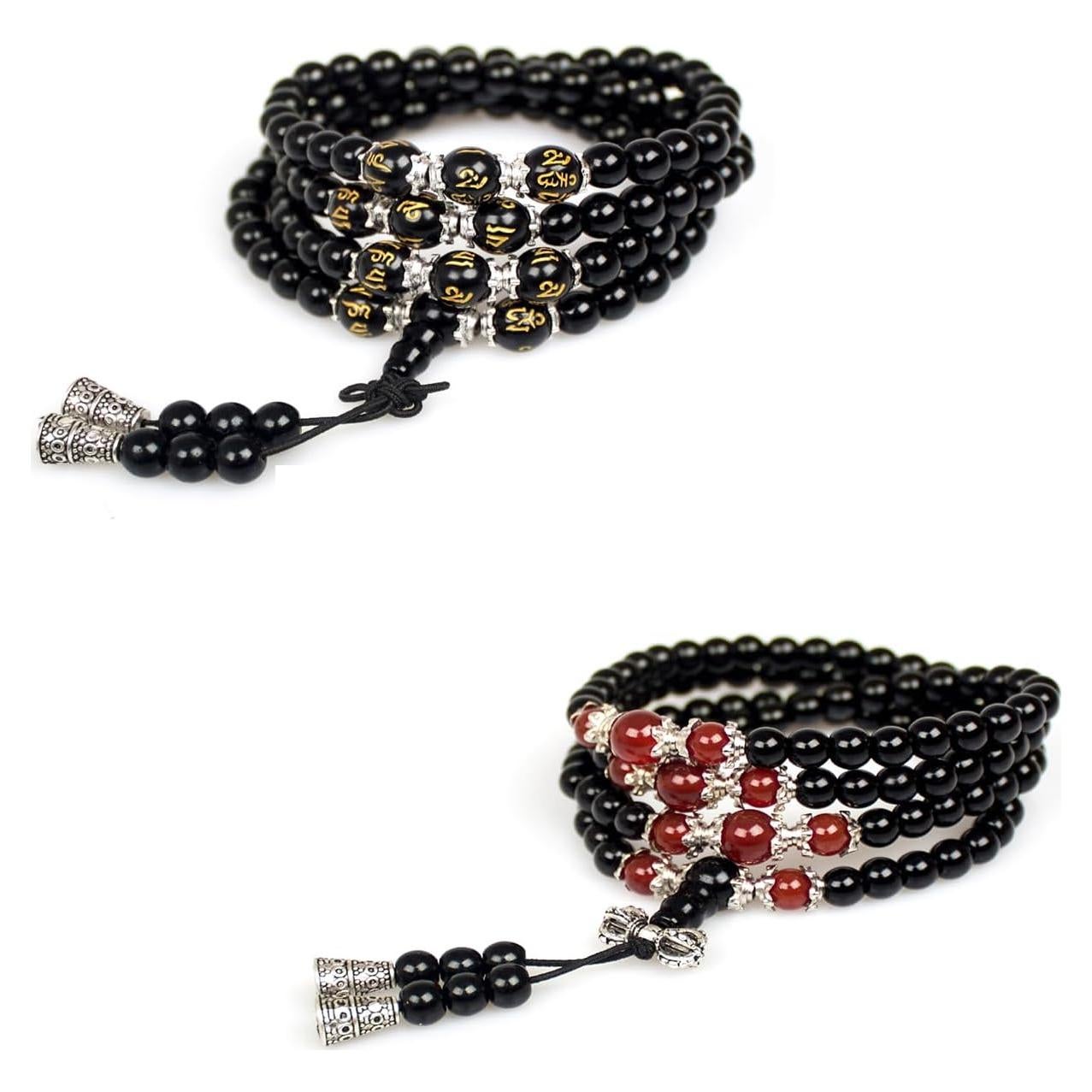 Pulsera Mala de 108 cuentas de obsidiana para meditación