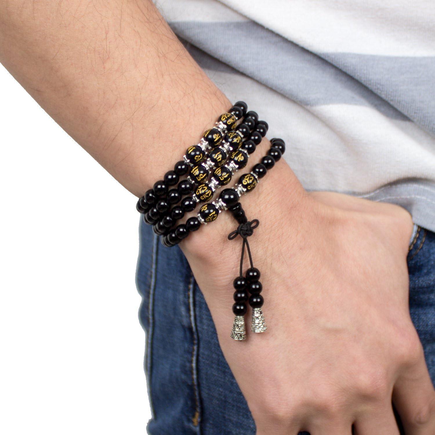 Pulsera Mala de 108 cuentas de obsidiana para meditación