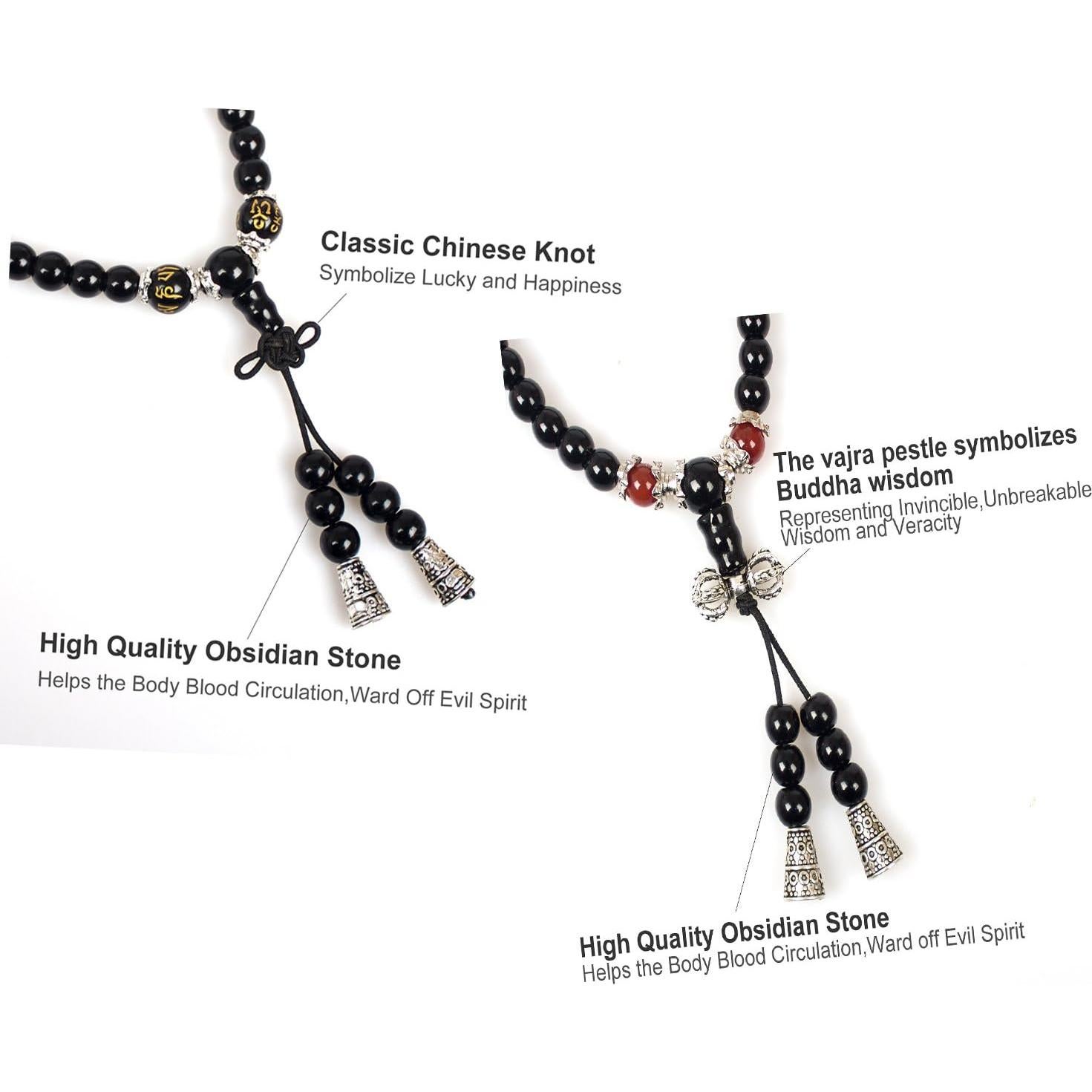 Pulsera Mala de 108 cuentas de obsidiana para meditación