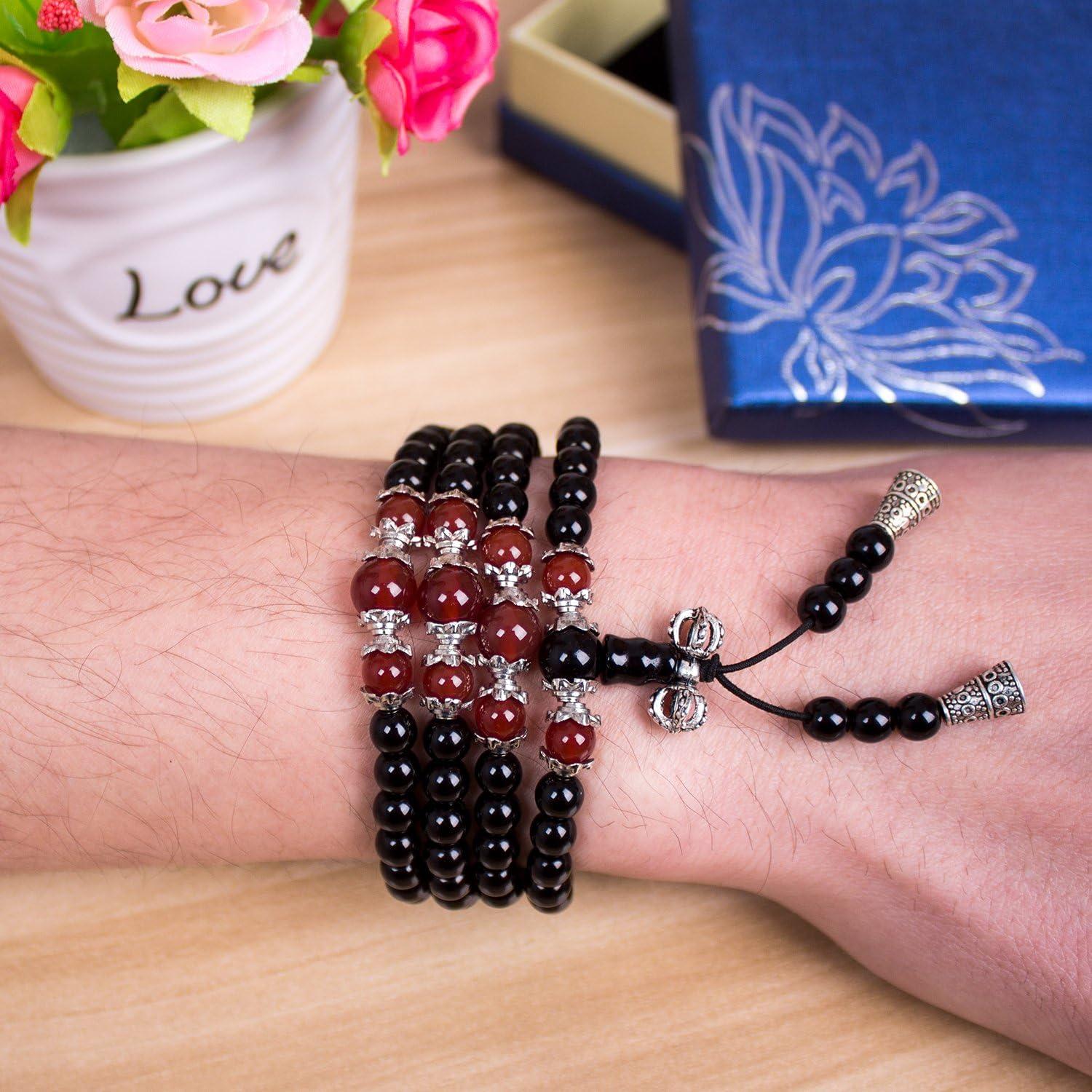Pulsera Mala de 108 cuentas de obsidiana para meditación