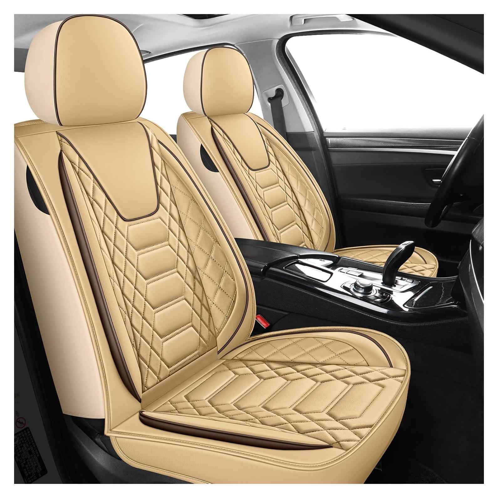 FREESOO Fundas de Asiento de Coche Frontal 2 Piezas Beige
