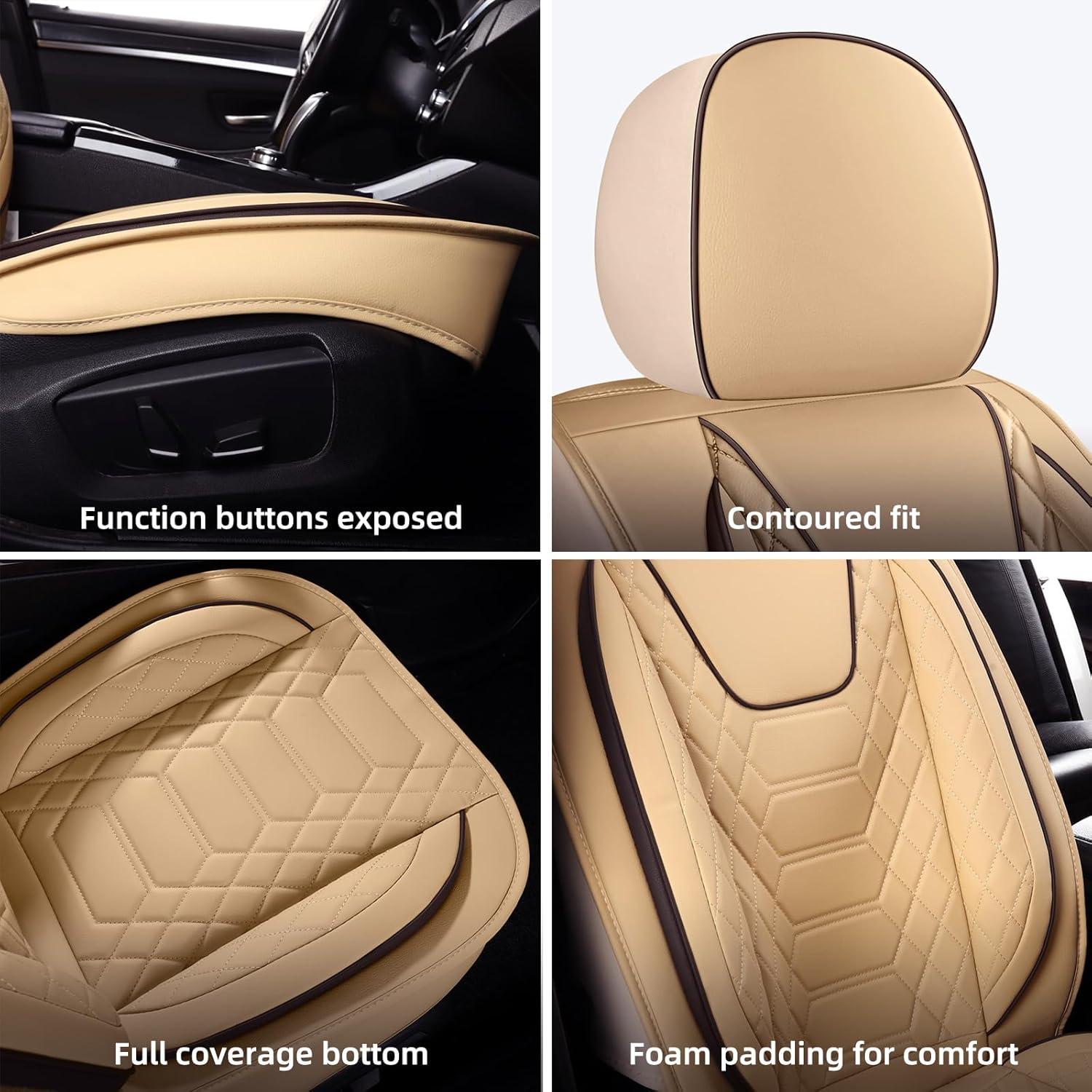 FREESOO Fundas de Asiento de Coche Frontal 2 Piezas Beige