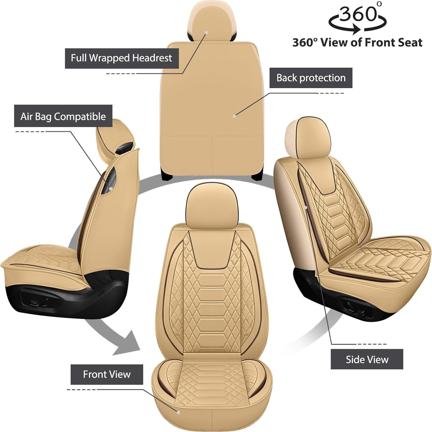 FREESOO Fundas de Asiento de Coche Frontal 2 Piezas Beige