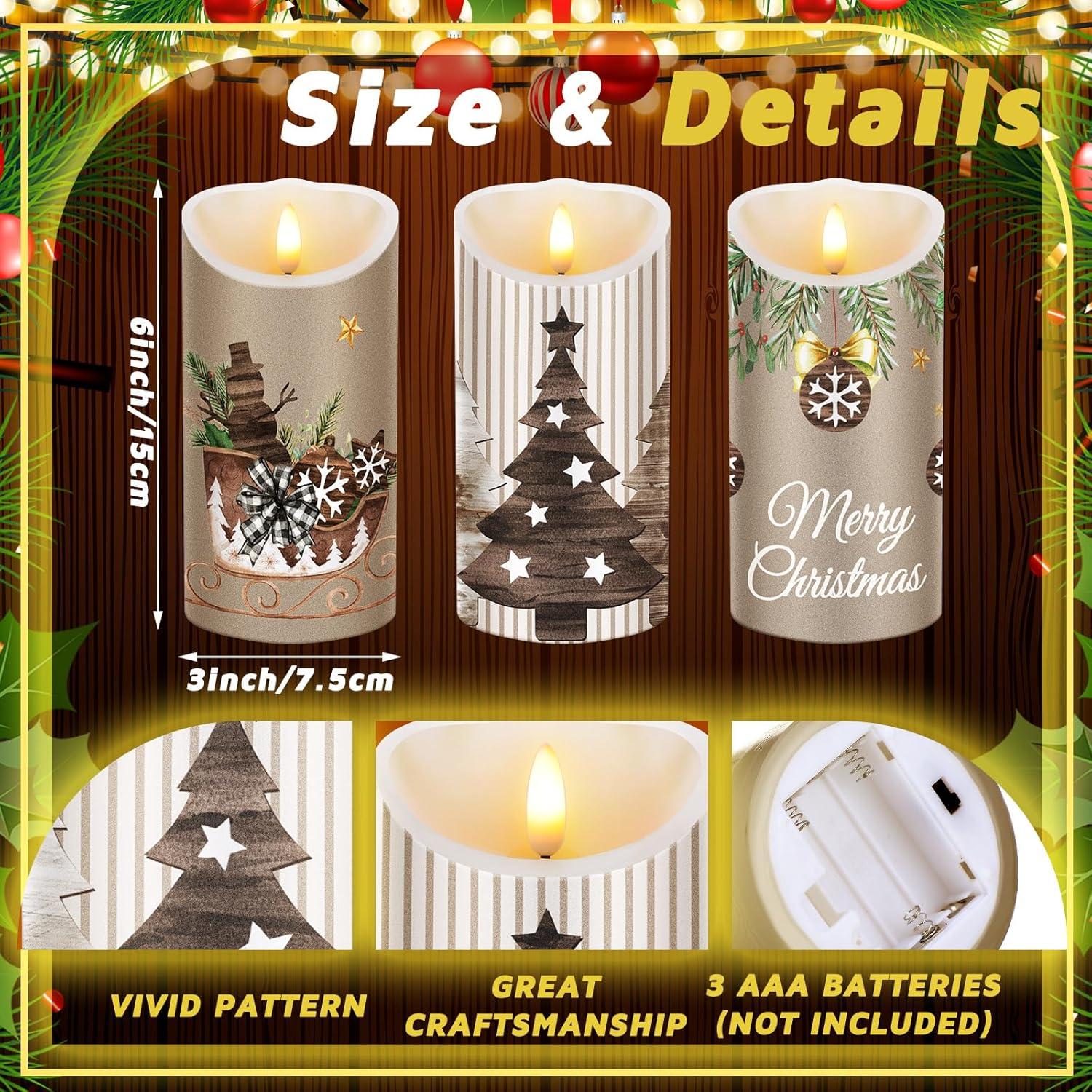 ROCEEI 3 Velas LED Decorativas a Batería 15 cm Campestre