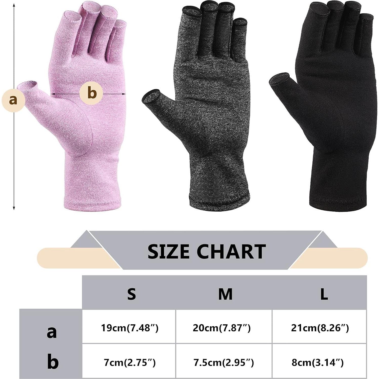 Guantes de Compresión Sin Dedos Geyoga para Artritis - 3 Pares
