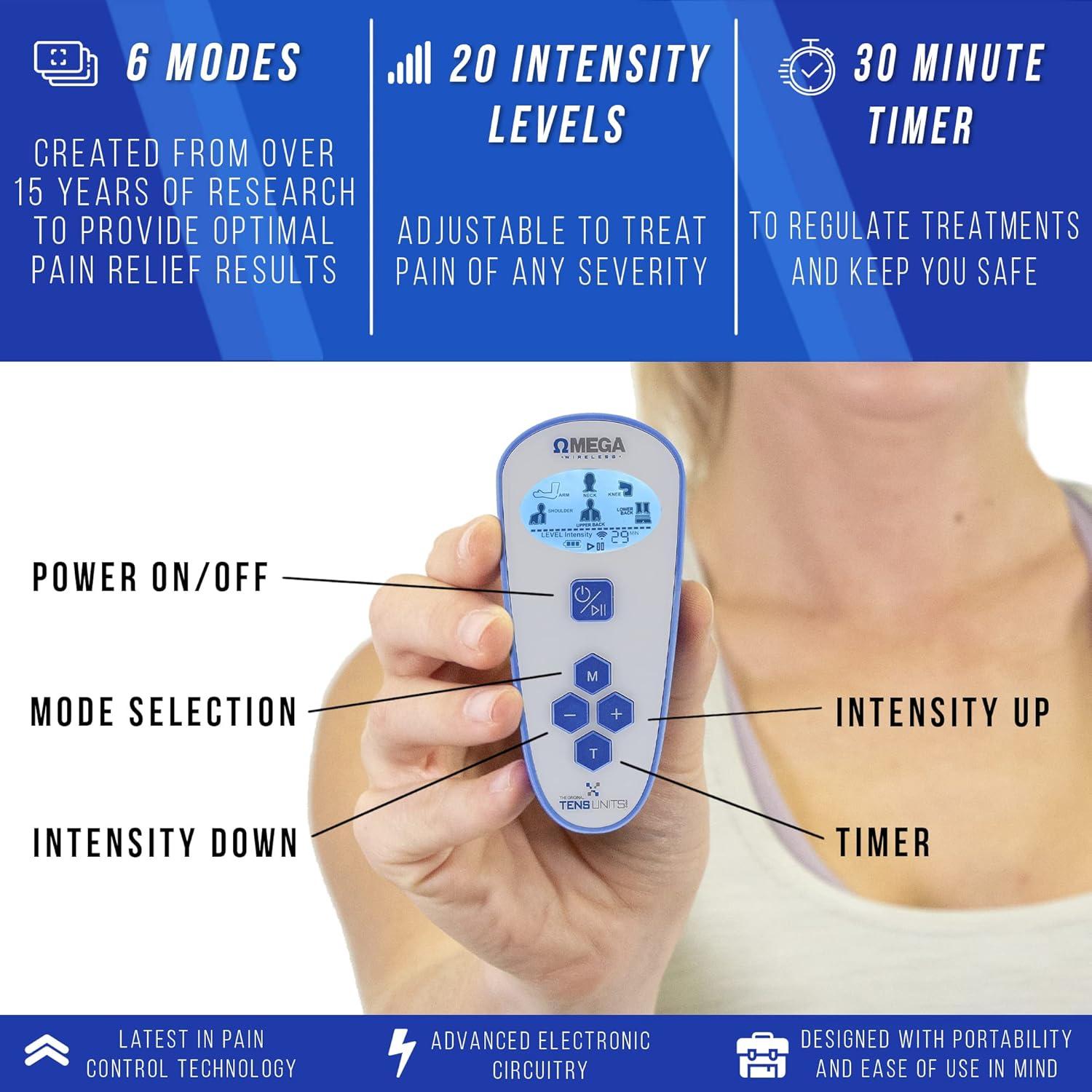 Unidad TENS Inalámbrica OMEGA para Alivio del Dolor Muscular