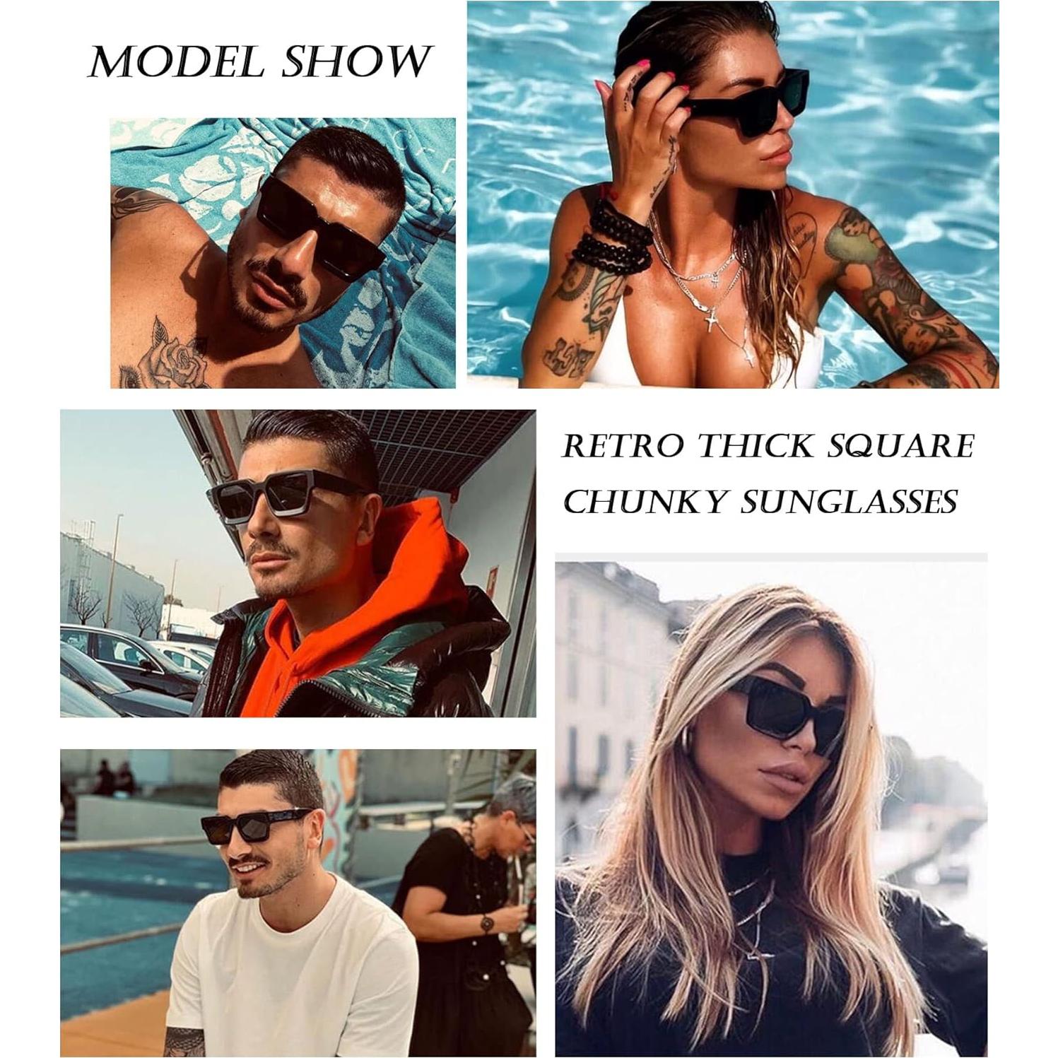 Gafas de sol cuadradas gruesas EYLRIM unisex UV400 negras