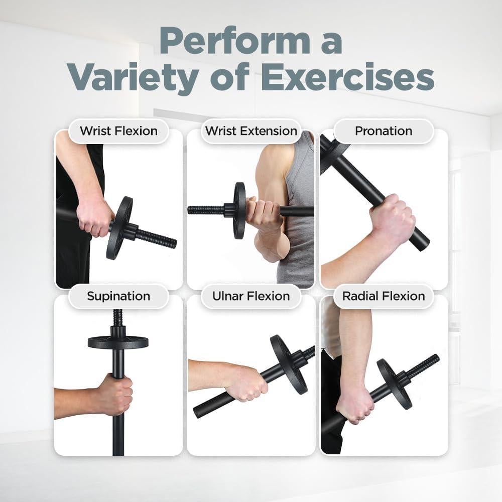 LoGest Wrist Strengthener, Forearm Exerciser - Option of Standard Plate 1 Inch or Olympic Plate 2 Inch With a Collar Hand Developer Arm Grip Workout Strength Trainer for Starter and Pro - Workout Equipment Home Gym Forearm Strengthener