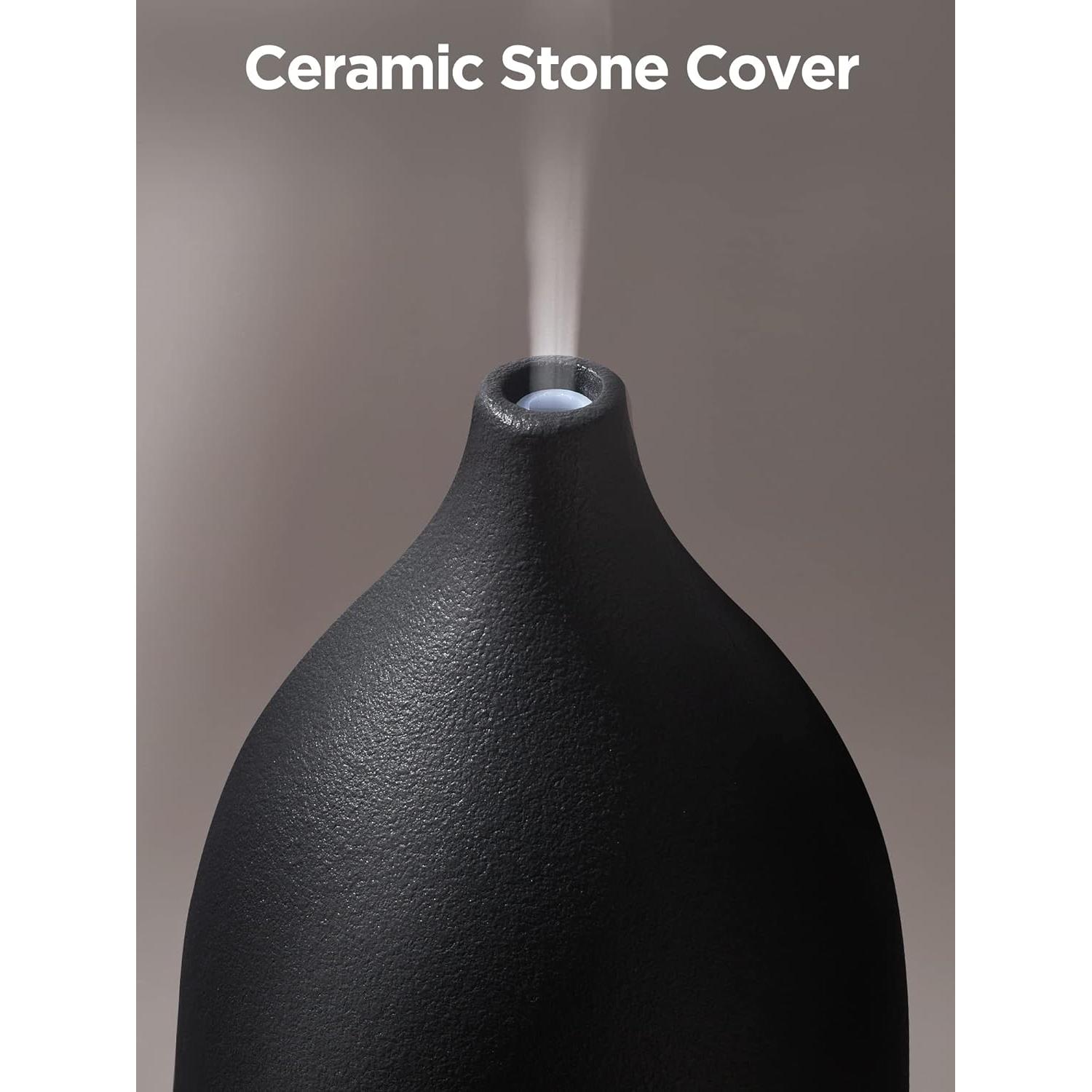 InnoGear Oil Diffuser, 150ML Ceramic Diffuser for Essential Oils Handcrafted Aromatherapy Diffuser Ultrasonic Cool Mist Humidifier with 2 Mist Modes Waterless Auto Off for Room Office, Black
